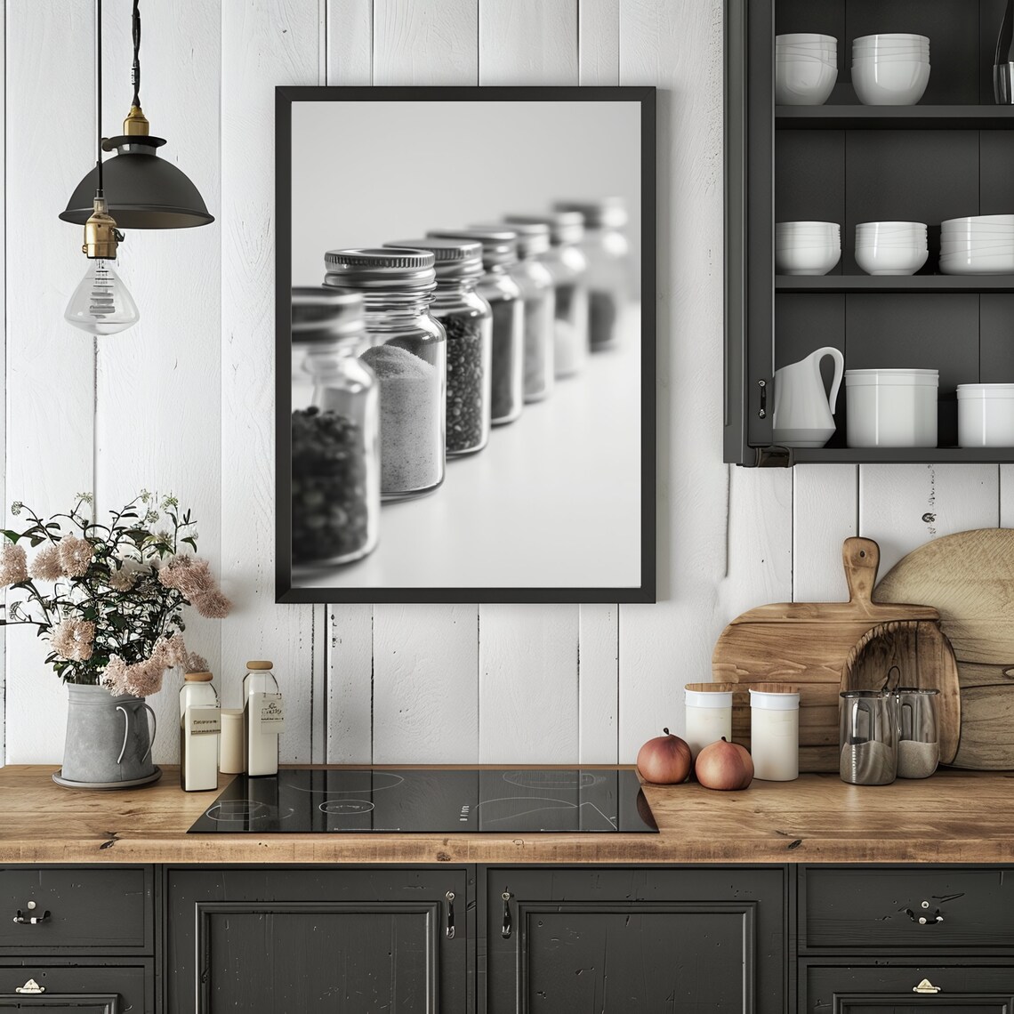 Kitchen Spice Jars Art Print, Black and White - Image 2