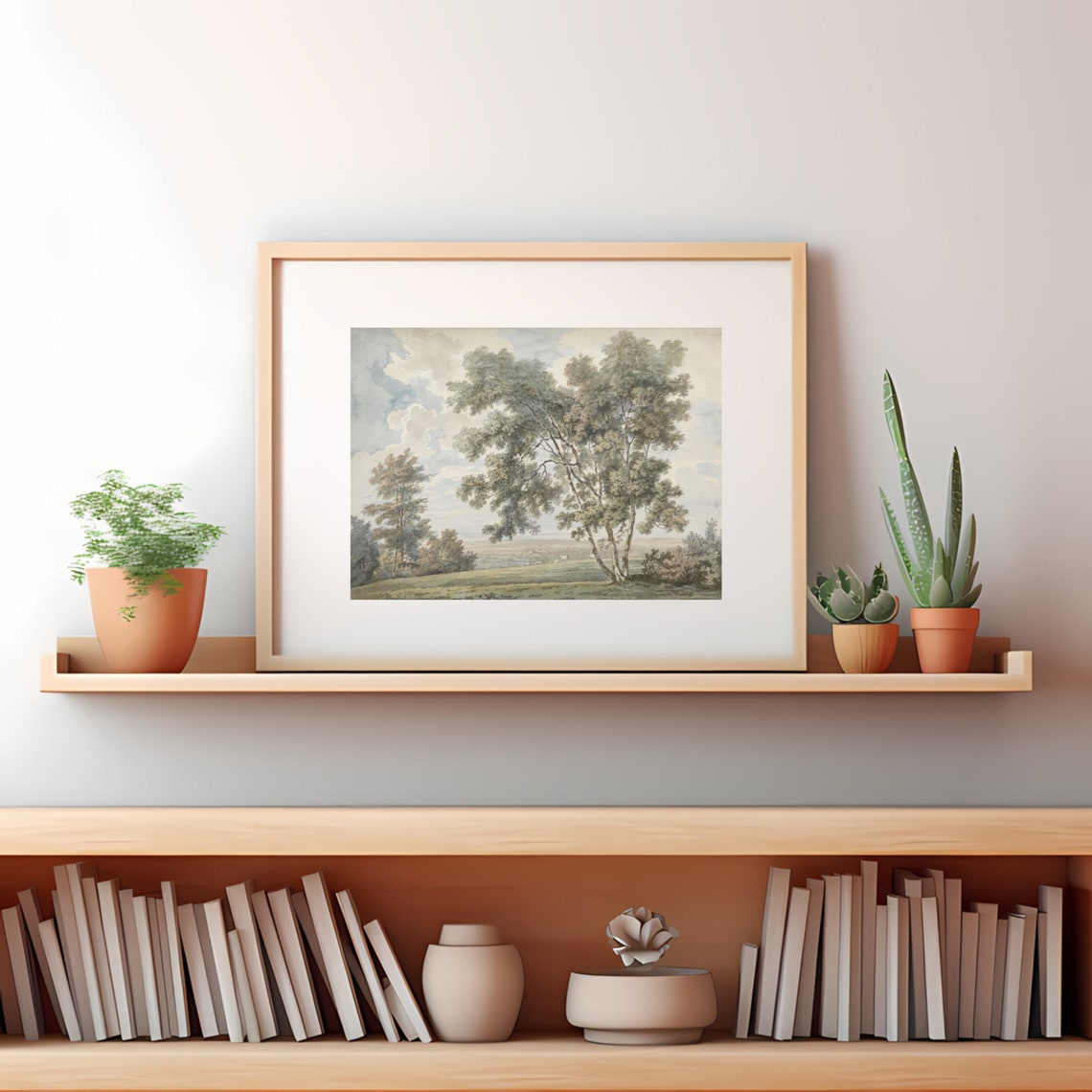 1700s Vintage Watercolour Landscape With Ink Antique Landscape Painting For Country Farmhouse Decor Reproduction Of Landscape - Image 3
