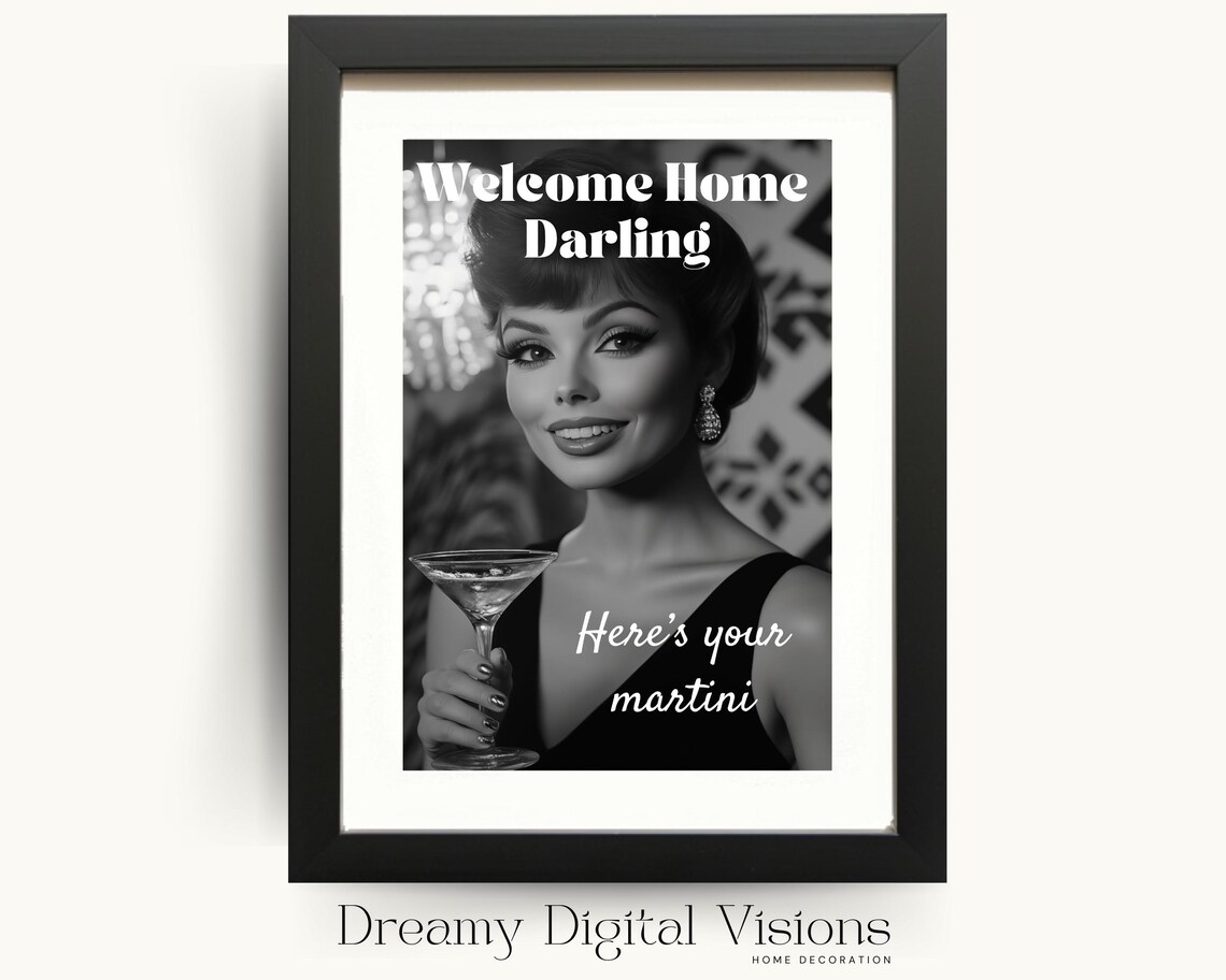 Welcome Home Darling Retro Martini Woman Vintage Cocktail Poster