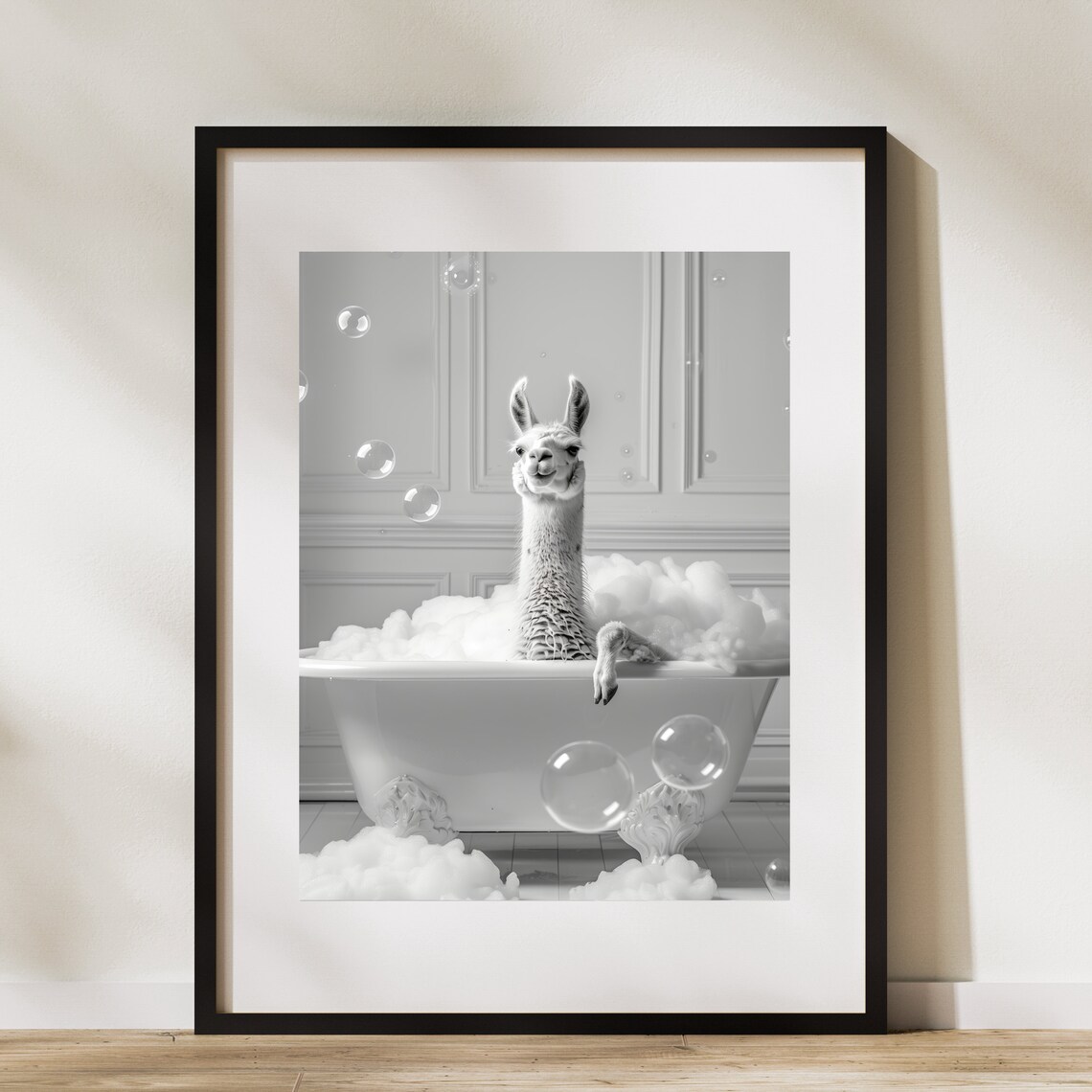 Adorable Llama In Bathtub Funny Bathroom Art Print - Image 3