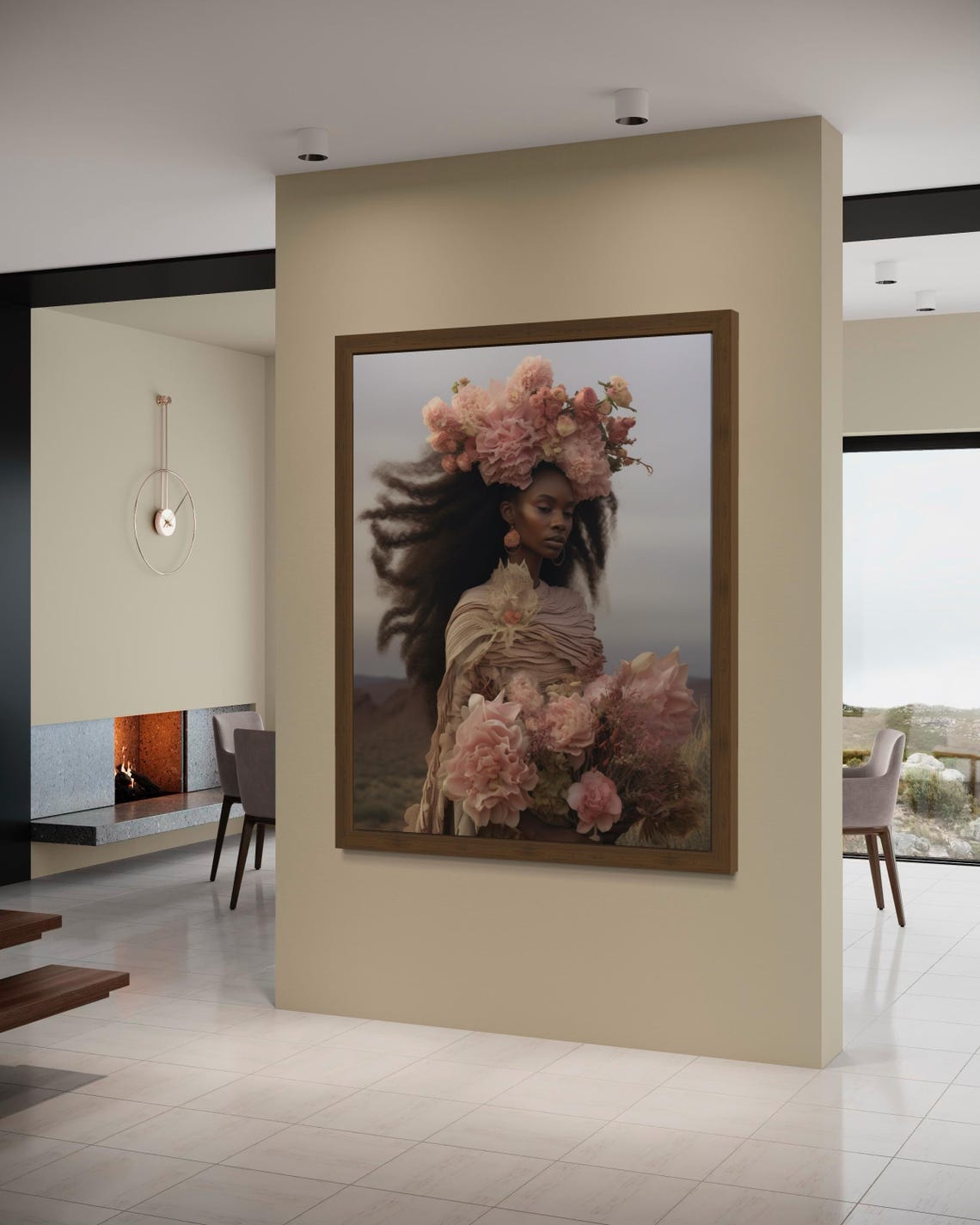 Black Woman With Pink Flower Crown Holding Bouquet Afro Art Print - Image 5