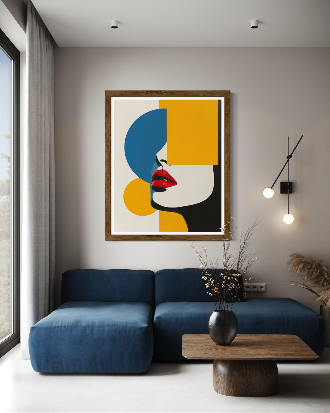 Geometric Woman Profile Portrait Teal Yellow Red Lips Wall Art - Image 5