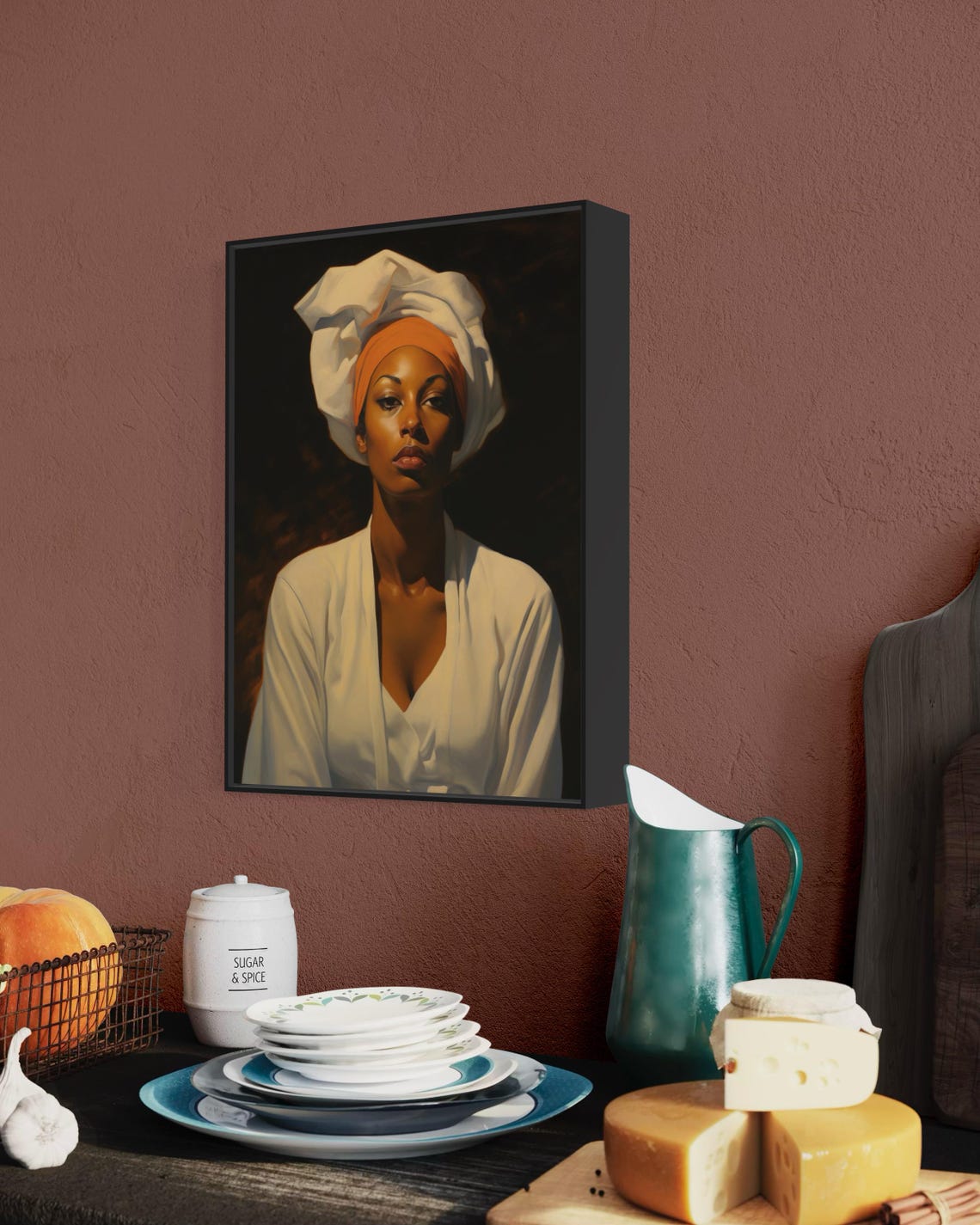 Elegant Black Woman White Headwrap Classic Portrait Afrocentric Print - Image 7