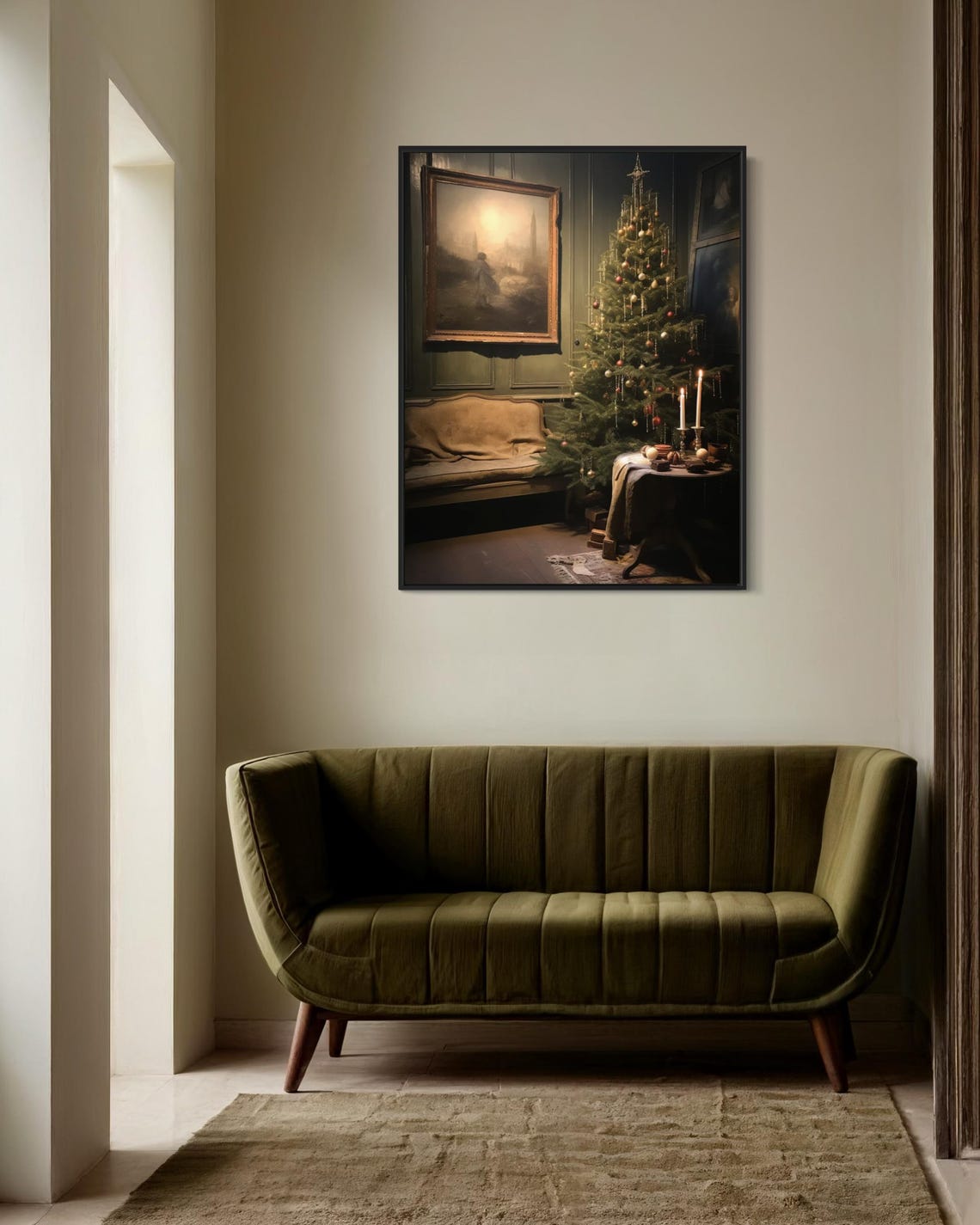 Cozy Christmas Room Tree Candlelight Moody Vintage Interior Wall Art - Image 6