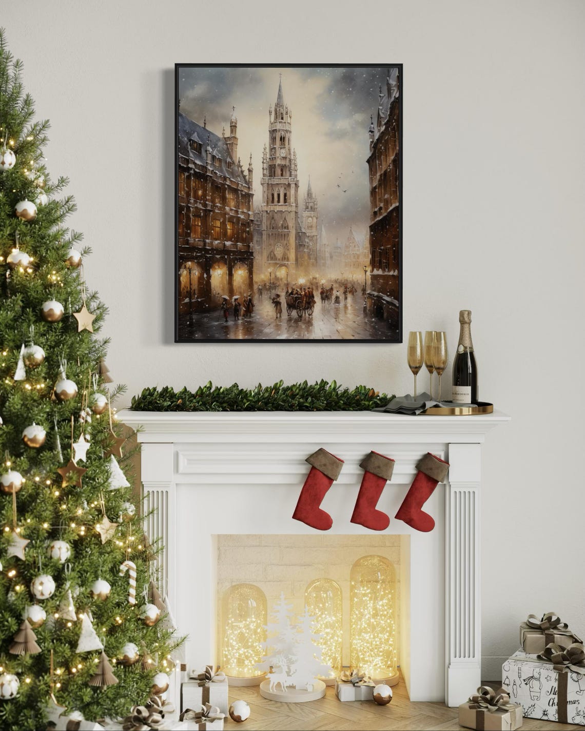 Snowy Old European City Gothic Cathedral Winter Street Scene Poster - Image 6