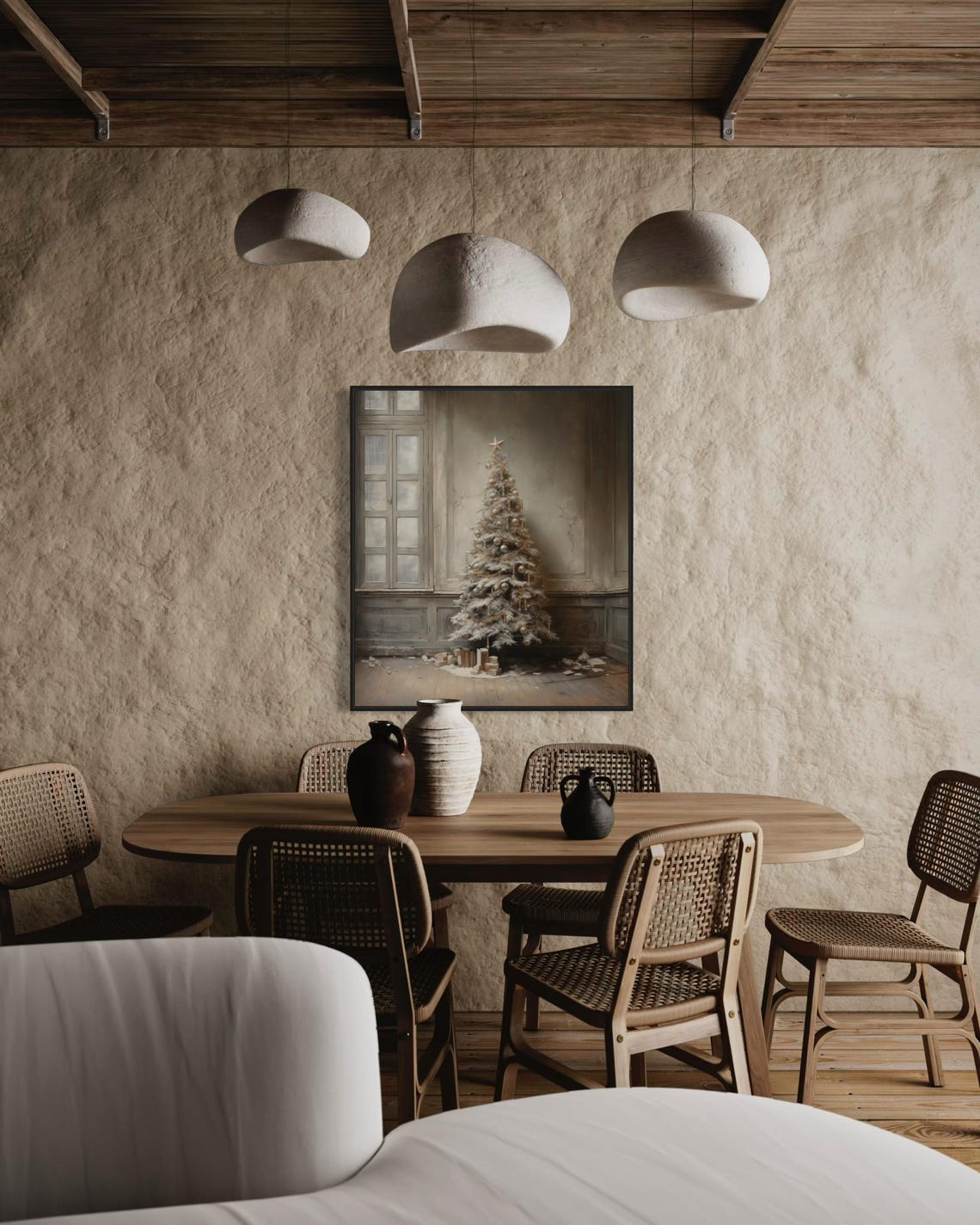 Minimalist White Christmas Tree Rustic Room Vintage Holiday Wall Art - Image 5