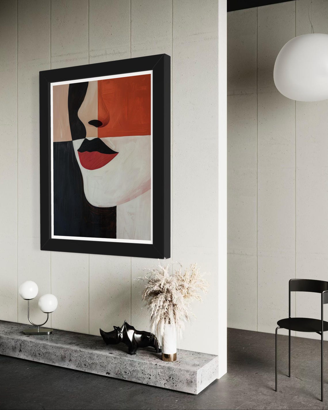 Abstract Minimalist Woman Face Red Lips Modern Geometric Poster - Image 3