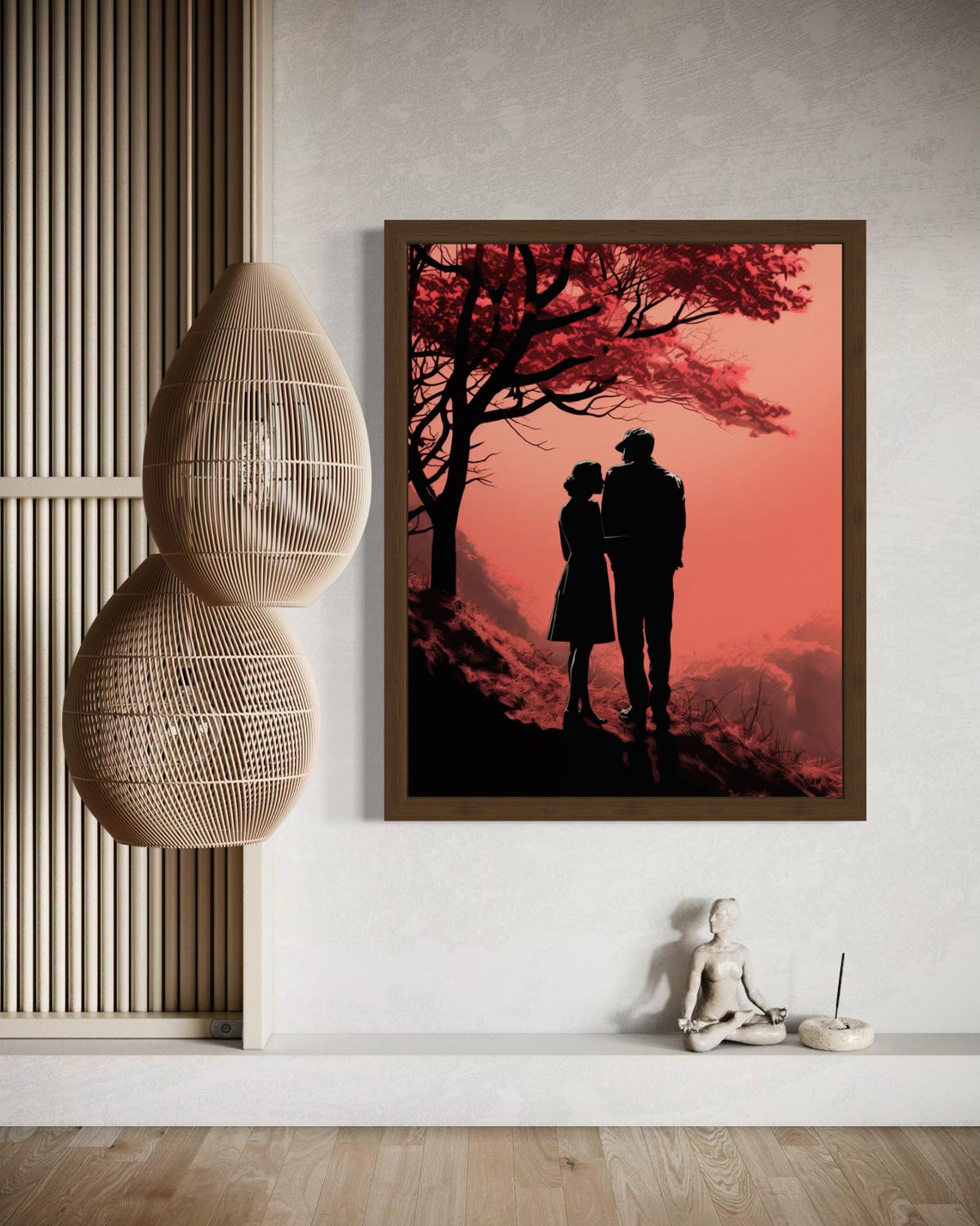 Silhouette Couple Under Red Tree At Sunset Romantic Love Poster - Image 5