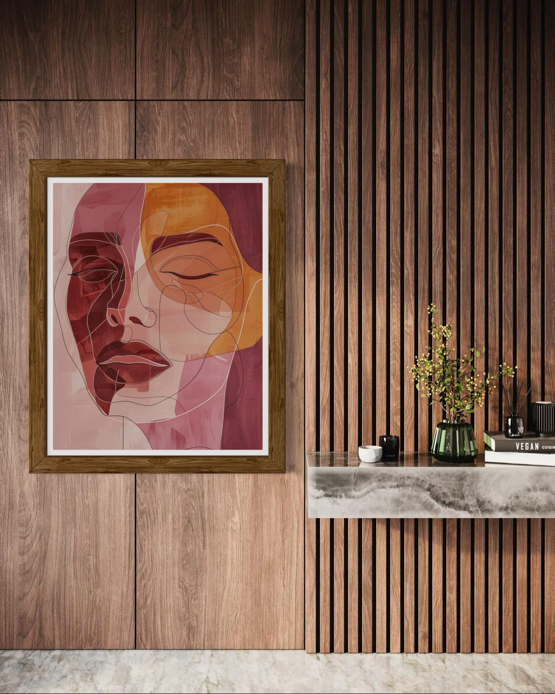 Abstract Woman Face Warm Maroon Tones Boho Minimalist Art Poster - Image 4