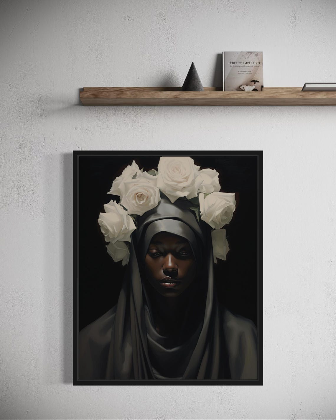 Black Woman White Rose Crown Portrait Dark Elegant Beauty Poster - Image 5