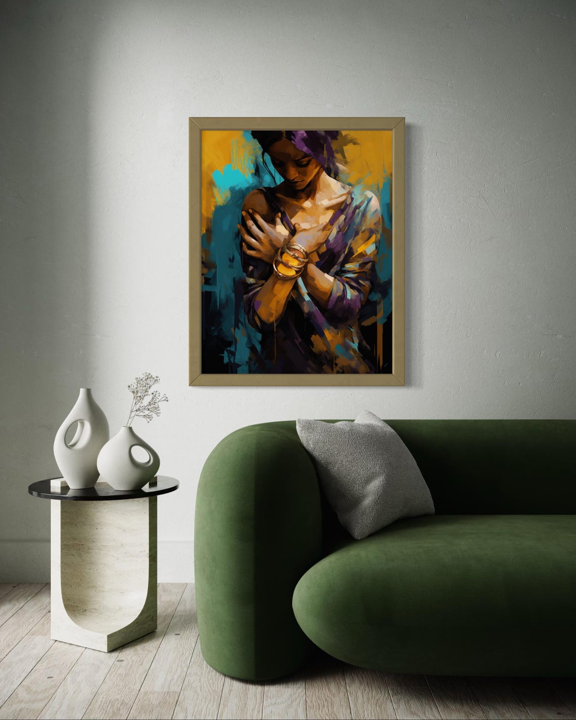 Woman In Purple And Gold With Bangles Expressive Oil Art Poster - Image 2