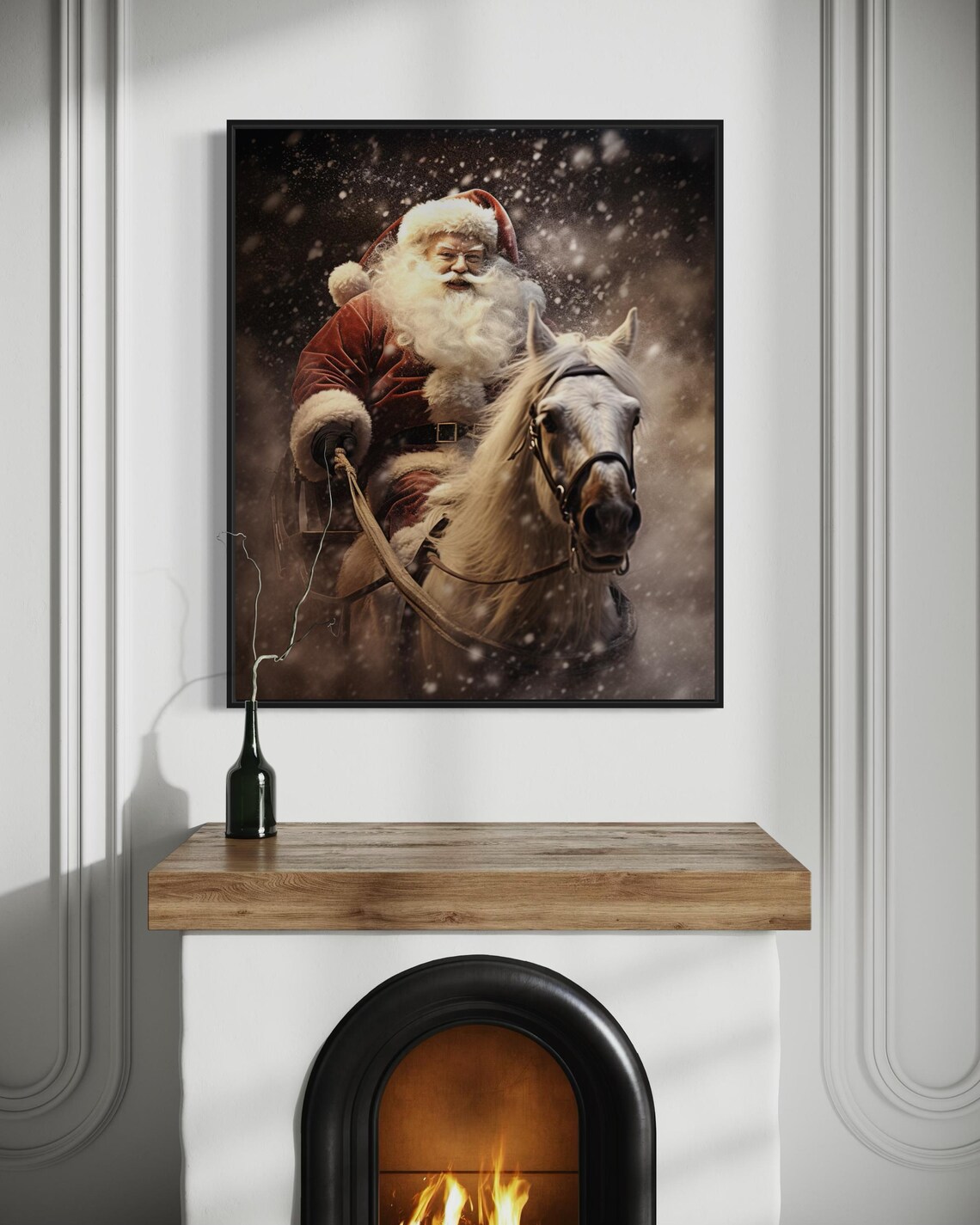 Vintage Santa Claus Riding White Horse Snowy Christmas Scene Poster - Image 7