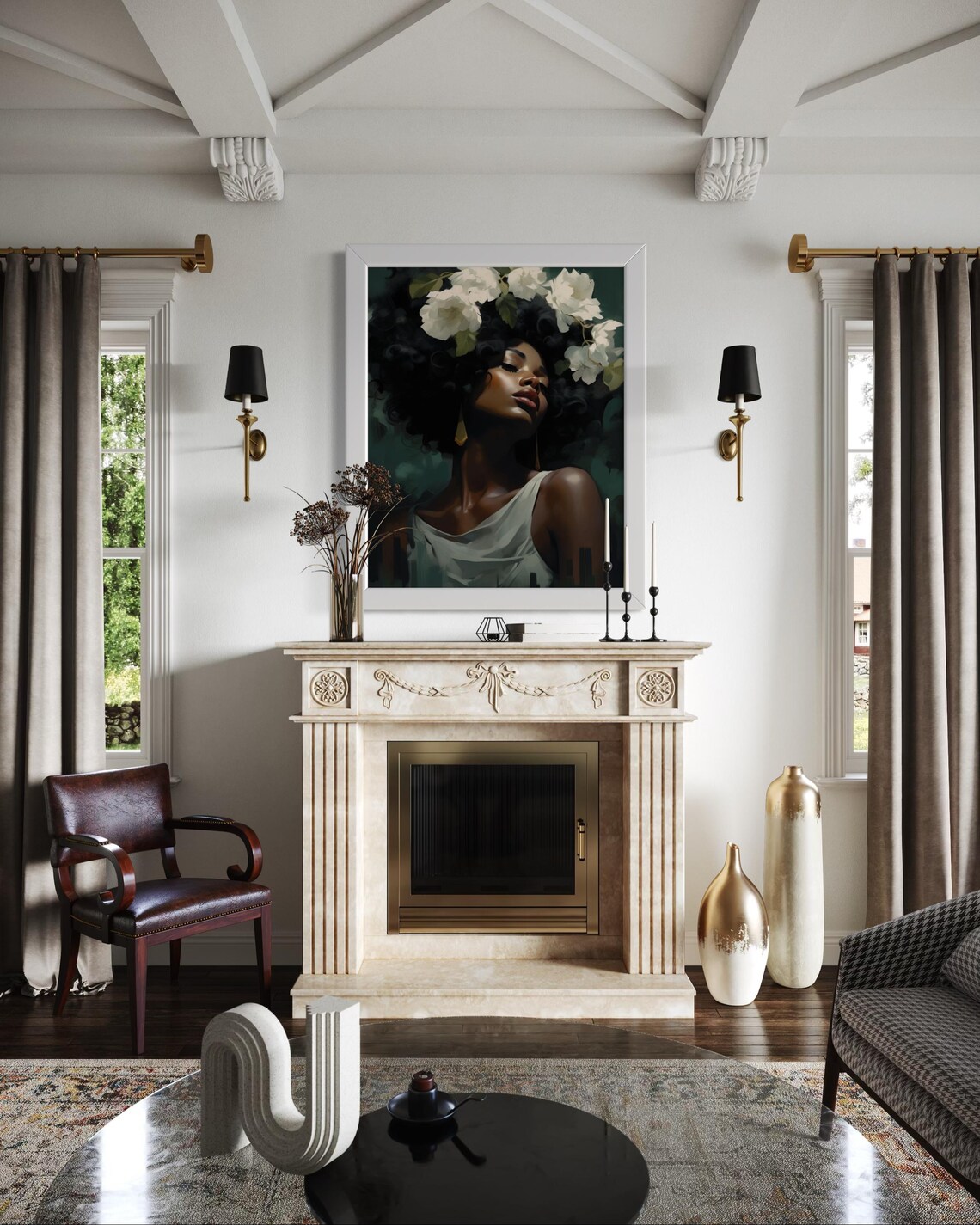 Black Woman Floral Art Print, Afrocentric Portrait - Image 2