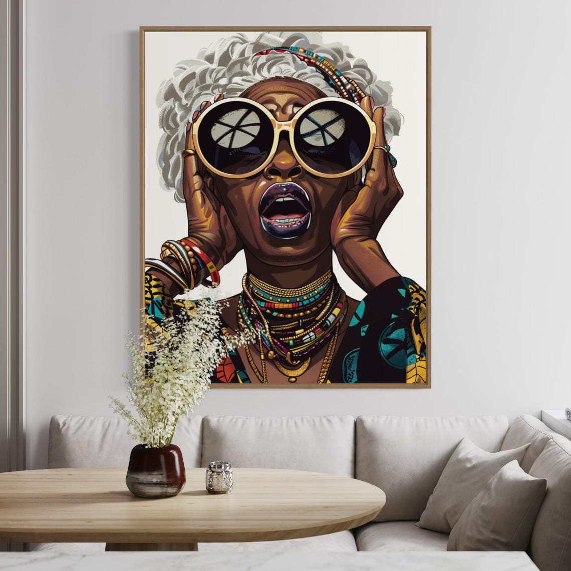 Bold Black Woman With White Hair and Oversized Round Sunglasses Poster - Image 7