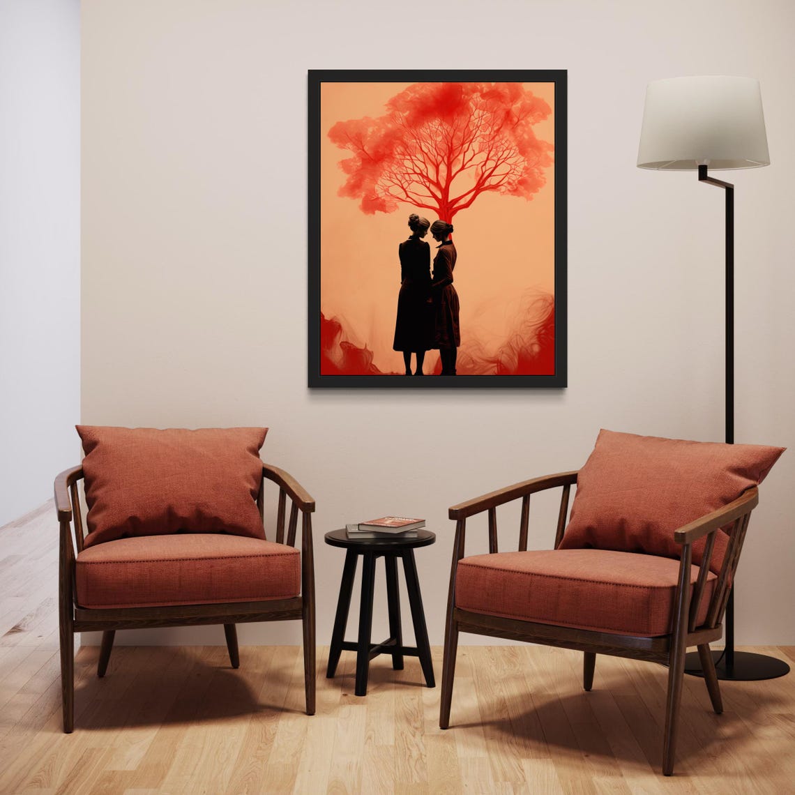 Two Women Silhouette Red Tree Minimalist Tender Love Poster Home Decor - Image 6