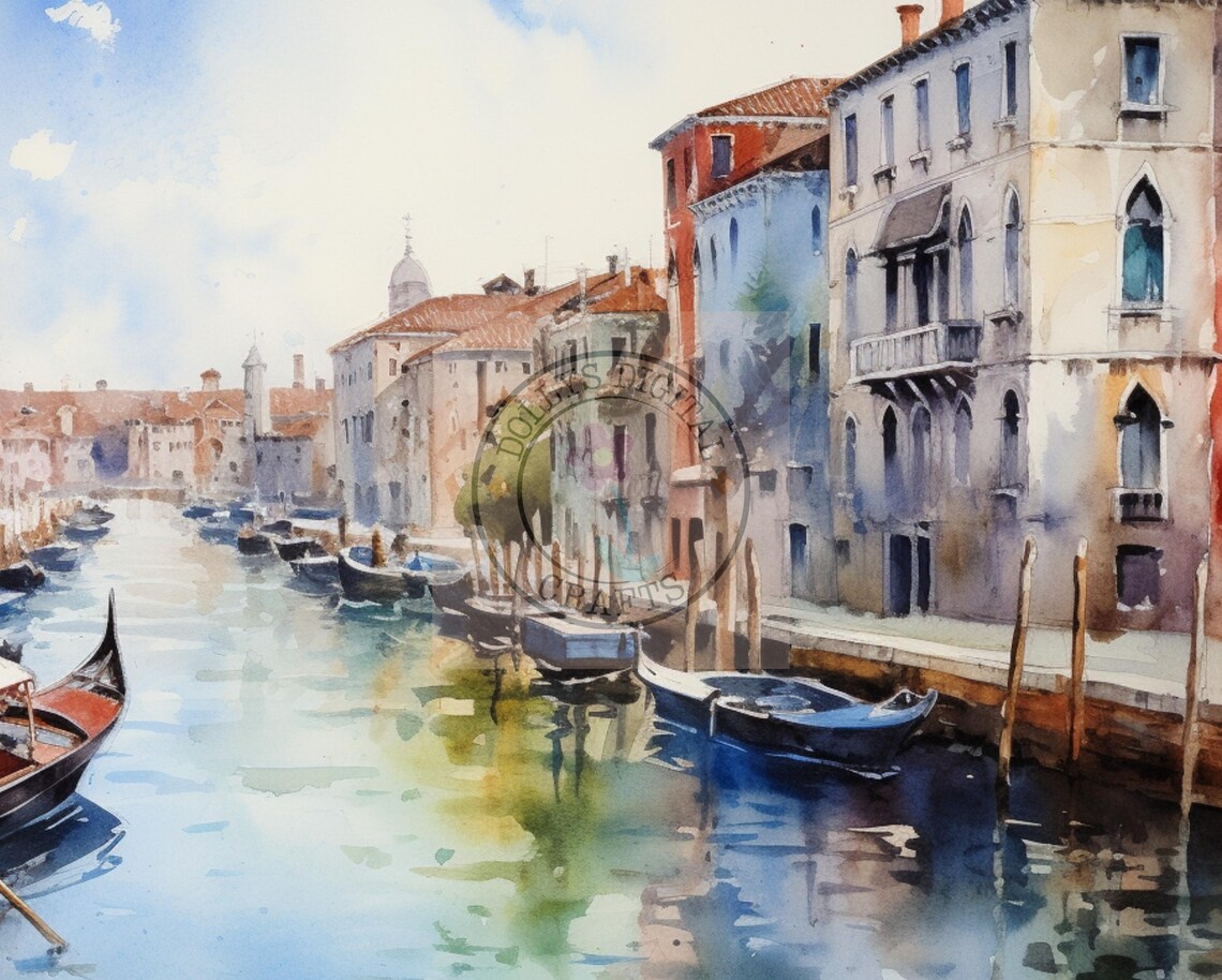 Gondola on Venice Canal Watercolor Painting Italy Travel Wall Art - Image 4