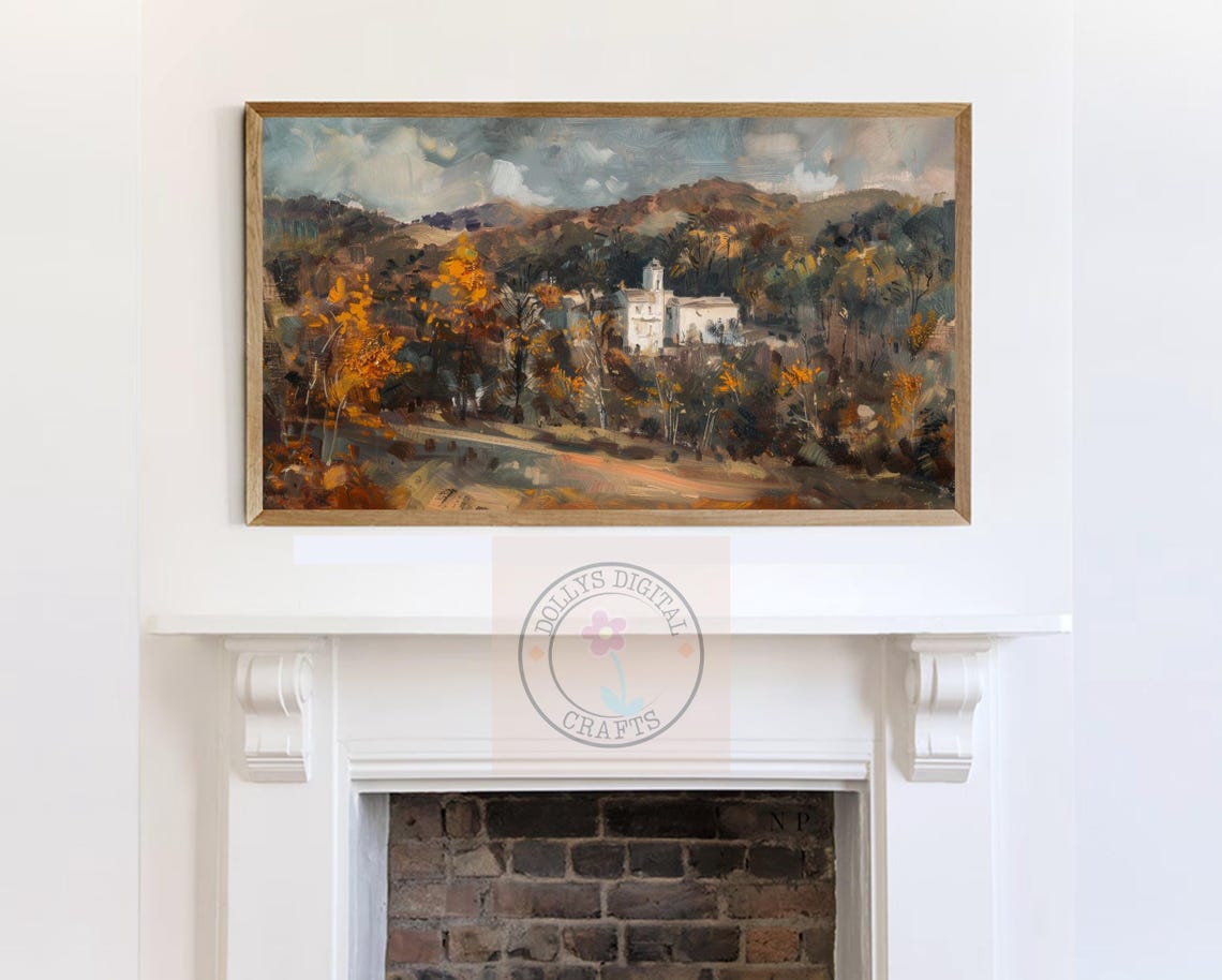 Impressionist Autumn Countryside Landscape White Mansion Poster - Image 7