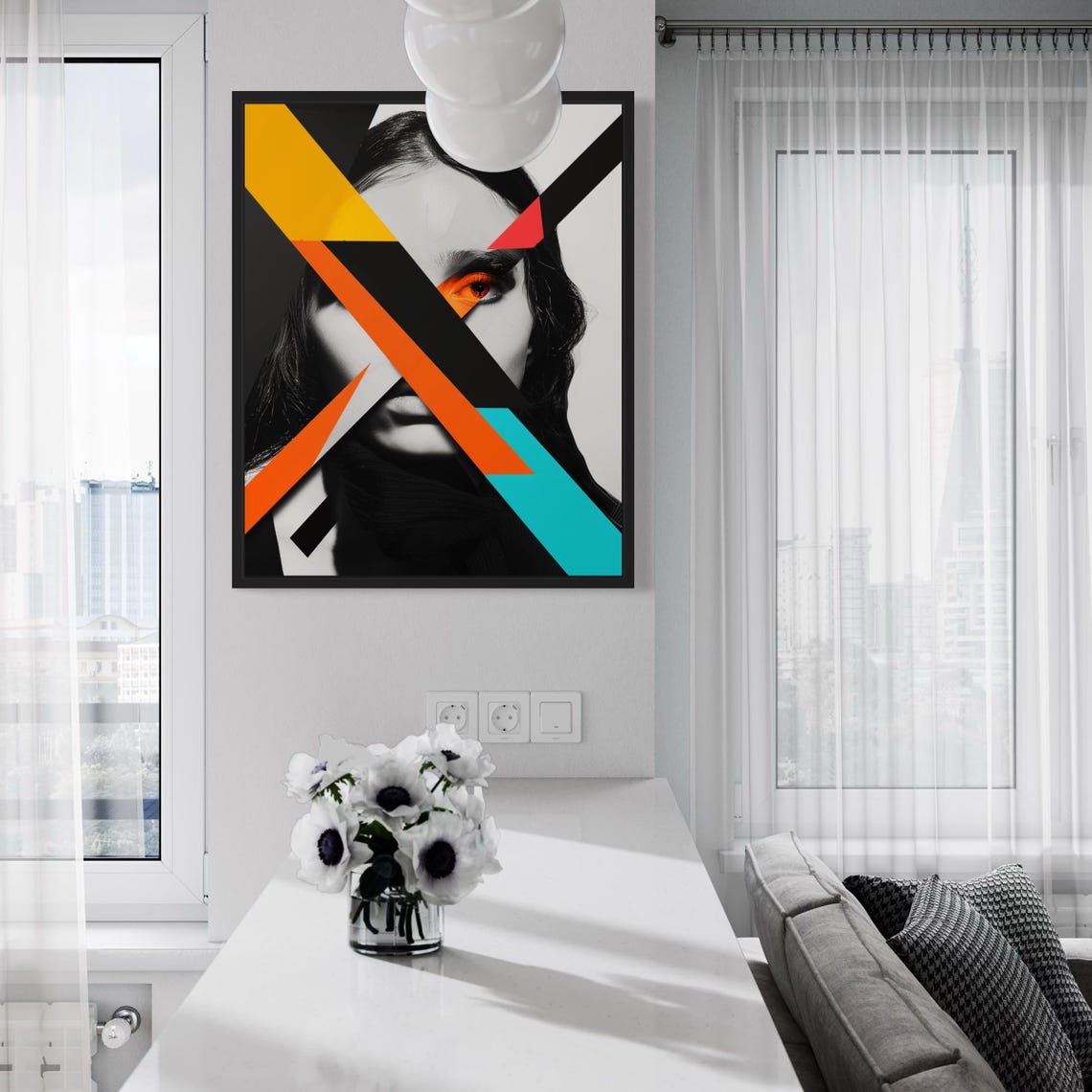 Abstract Geometric Stripes Woman Face Graphic Modern Poster Home Decor - Image 5