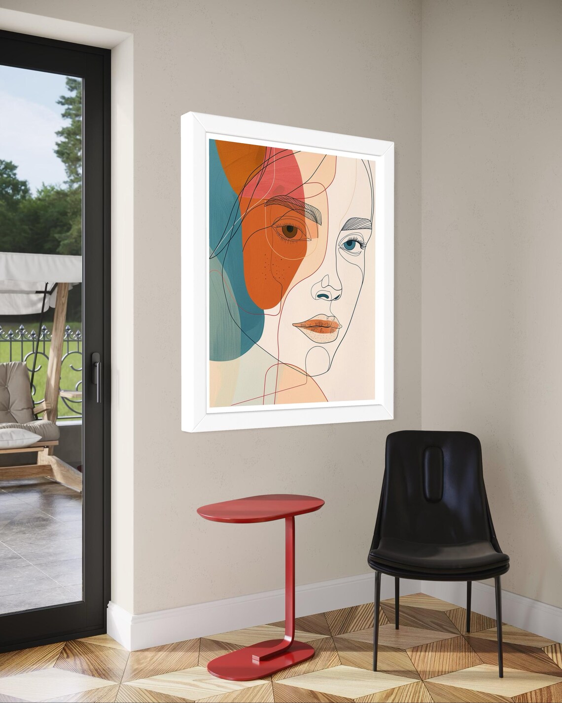 Line Art Woman Face Orange Teal Color Blocks Modern Portrait Poster - Image 6