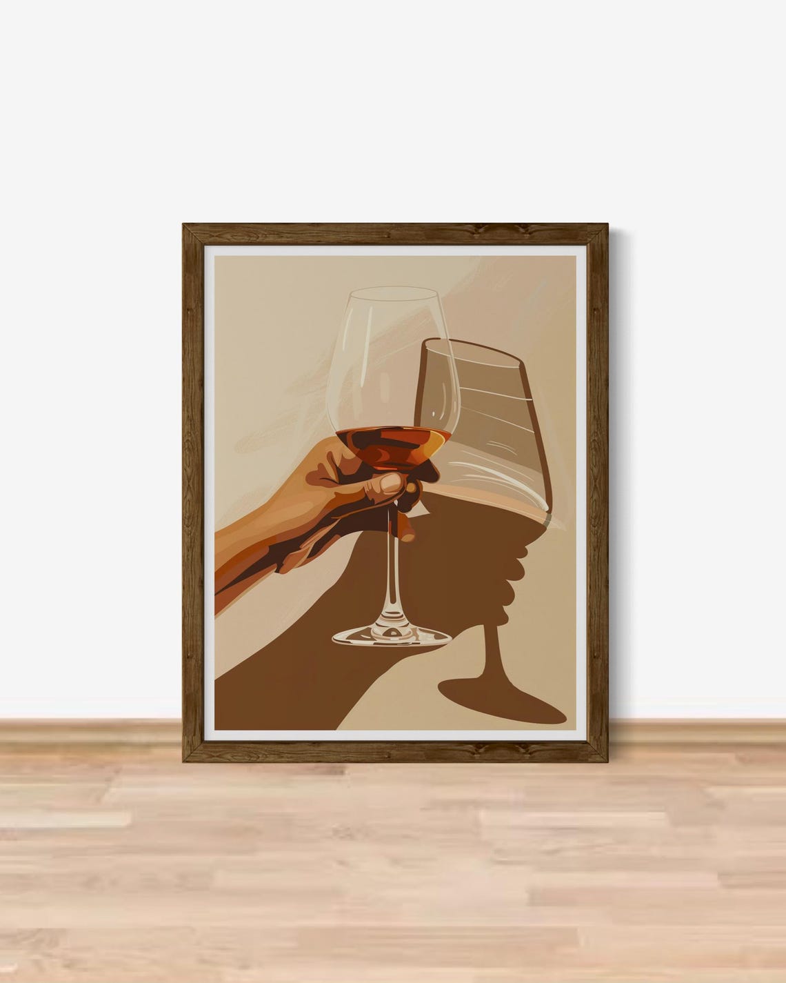 Red Wine Glasses Toast Shadow Play Minimalist Beige Decor Poster - Image 3