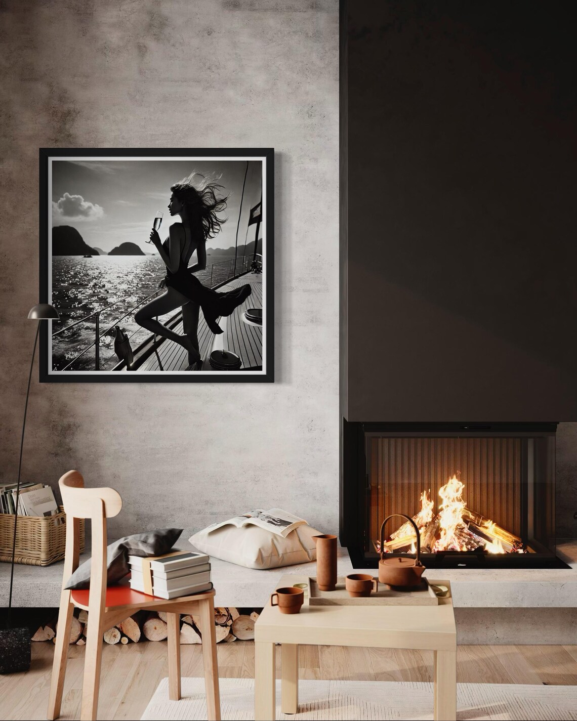 Black and White Yacht Deck Woman Champagne Glass Sailing Poster - Image 5