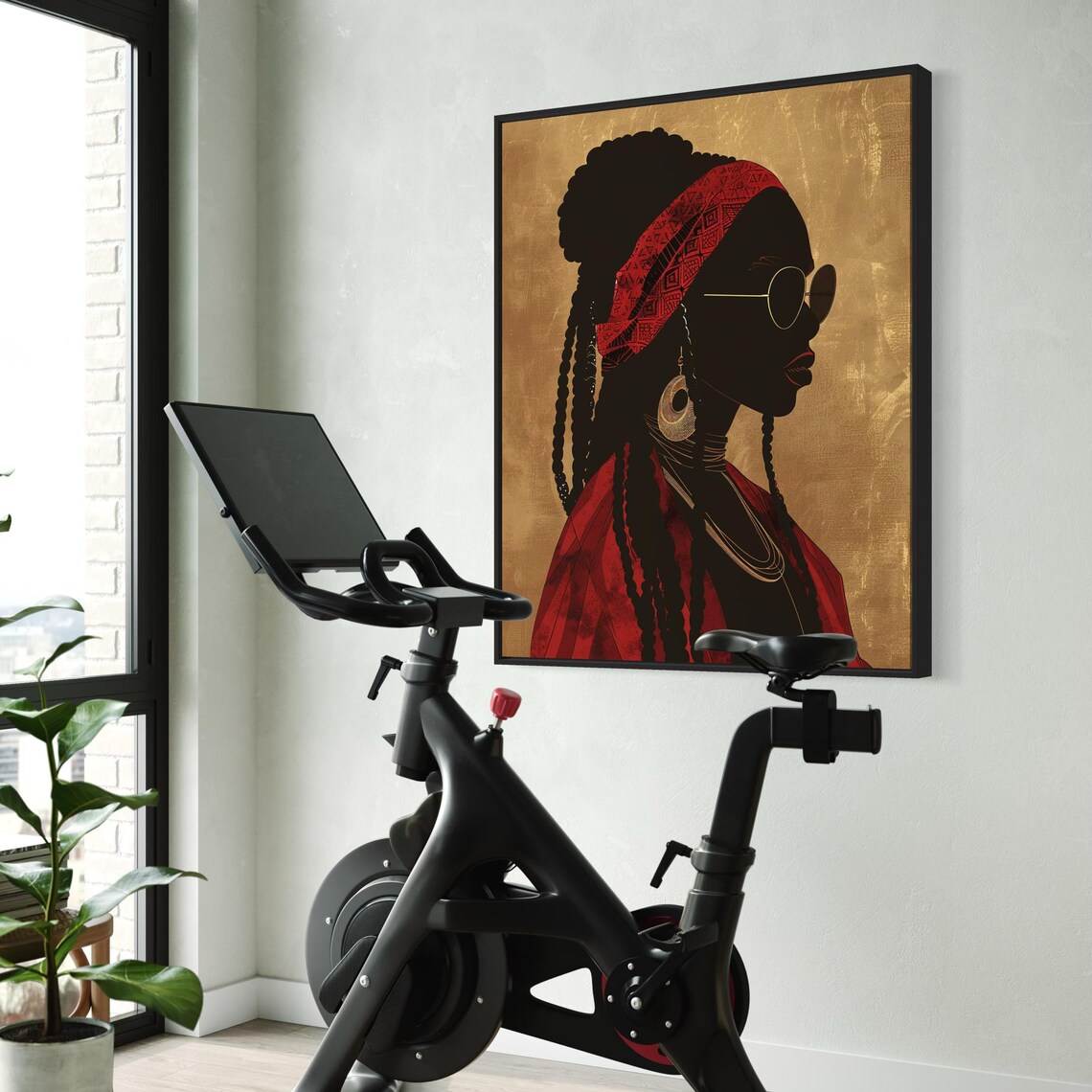 African Woman Profile Silhouette Red Headscarf On Gold Art Poster - Image 2