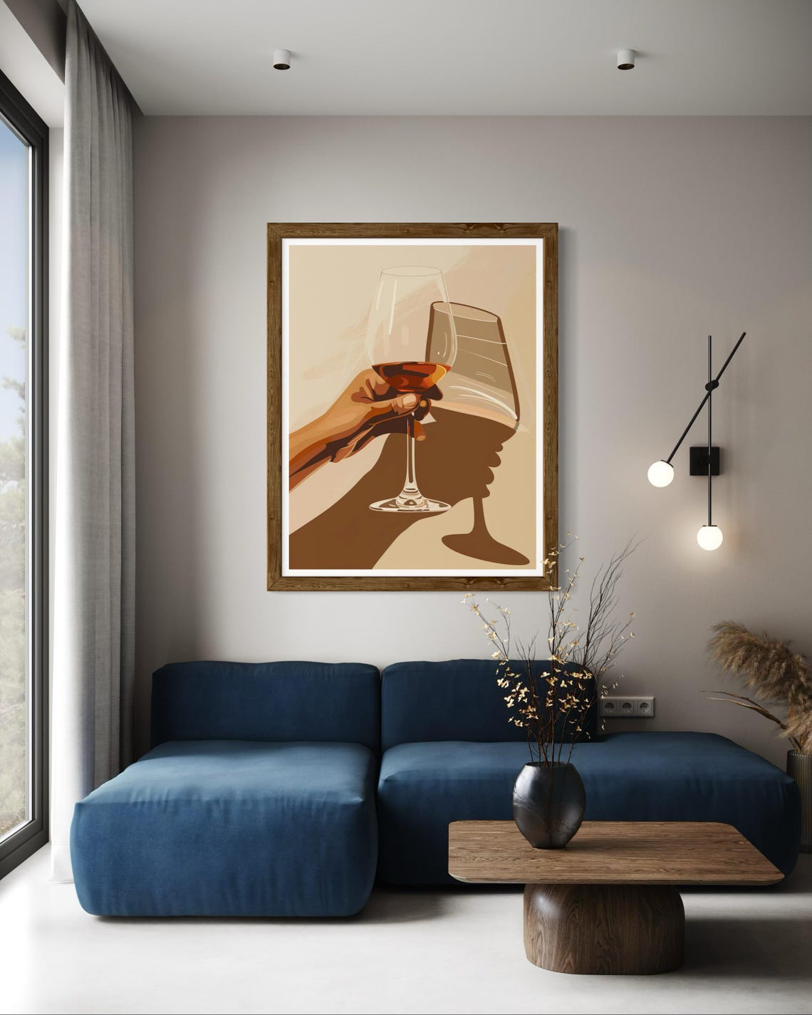 Red Wine Glasses Toast Shadow Play Minimalist Beige Decor Poster - Image 2