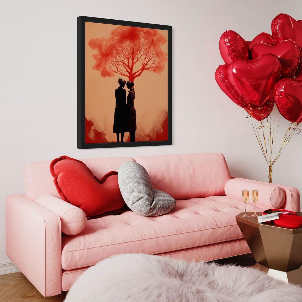 Two Women Silhouette Red Tree Minimalist Tender Love Poster Home Decor - Image 3
