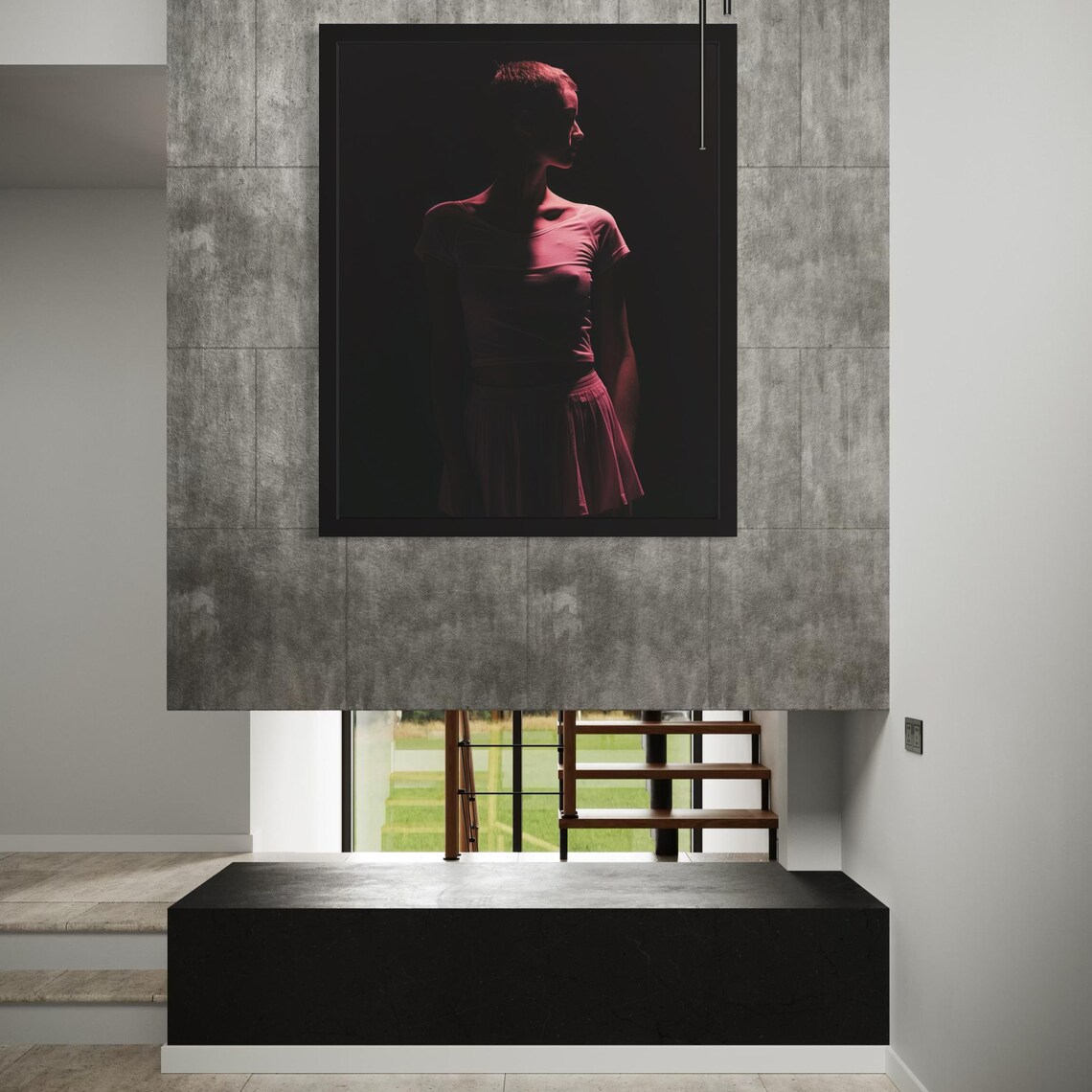 Pink Light Woman Silhouette Moody Shadow Cinematic Art Poster - Image 6