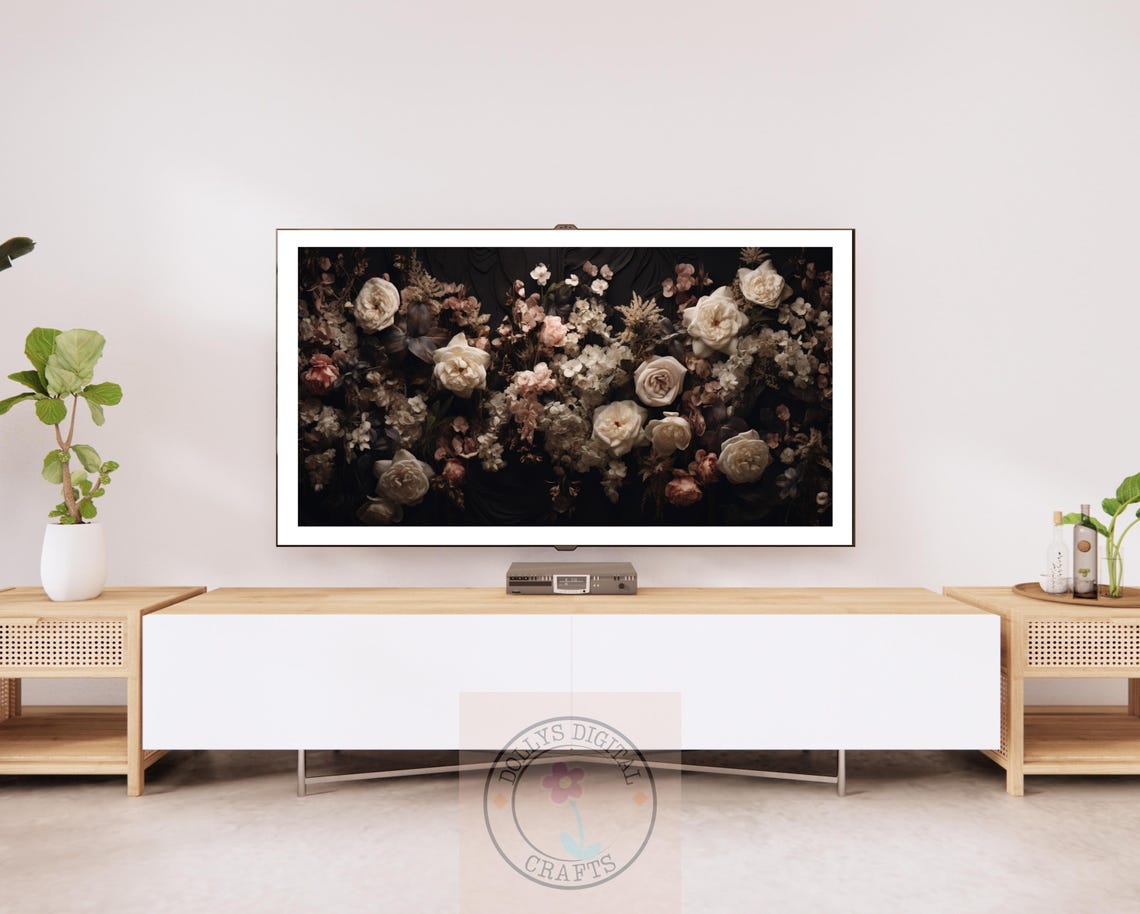 Dark Moody White Roses Botanical Gothic Floral Bouquet Poster - Image 3