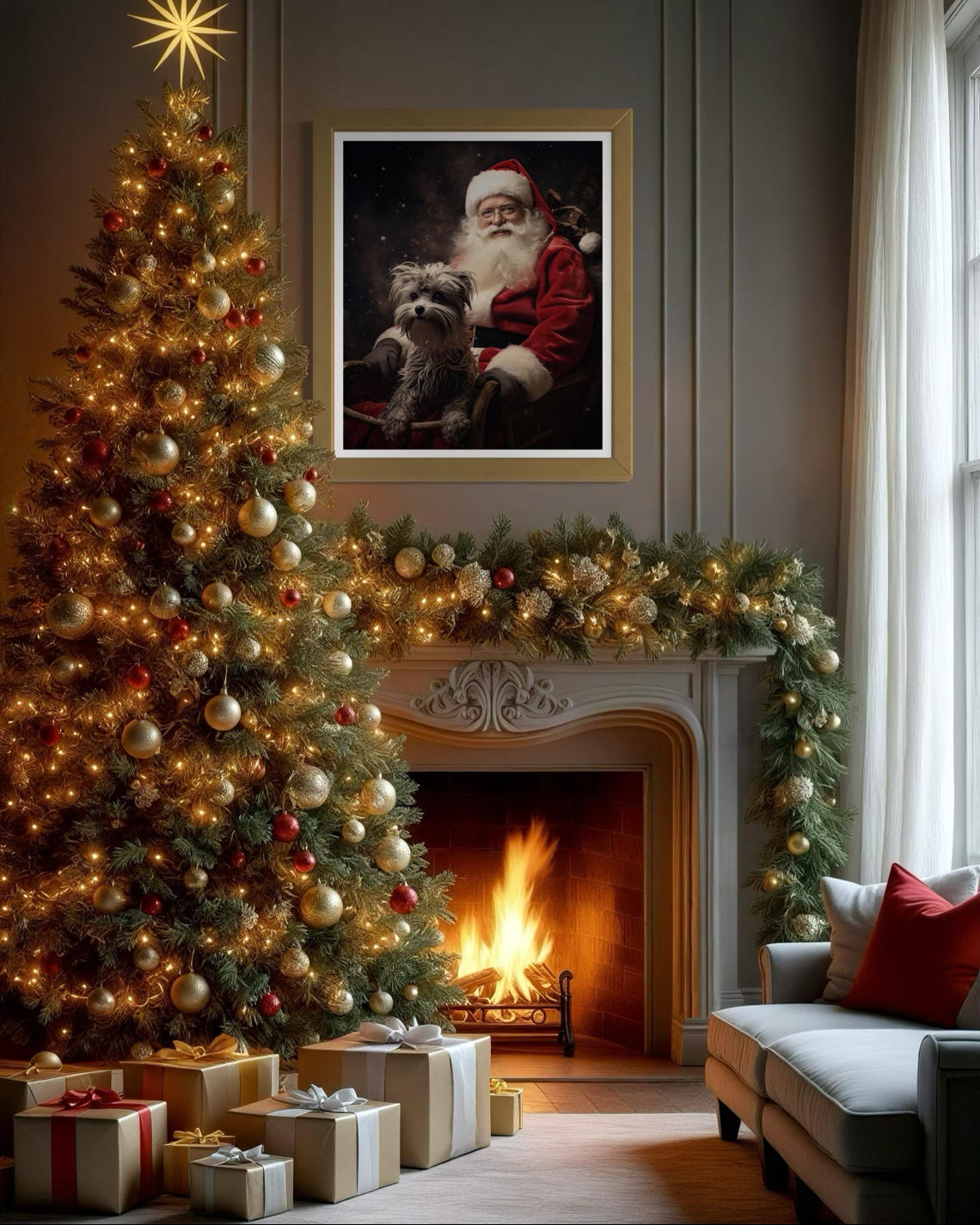 Santa Claus Christmas Art Print Holiday Wall Decor With Dog Santa Sleigh Photo Festive Christmas Photography Art - Image 5