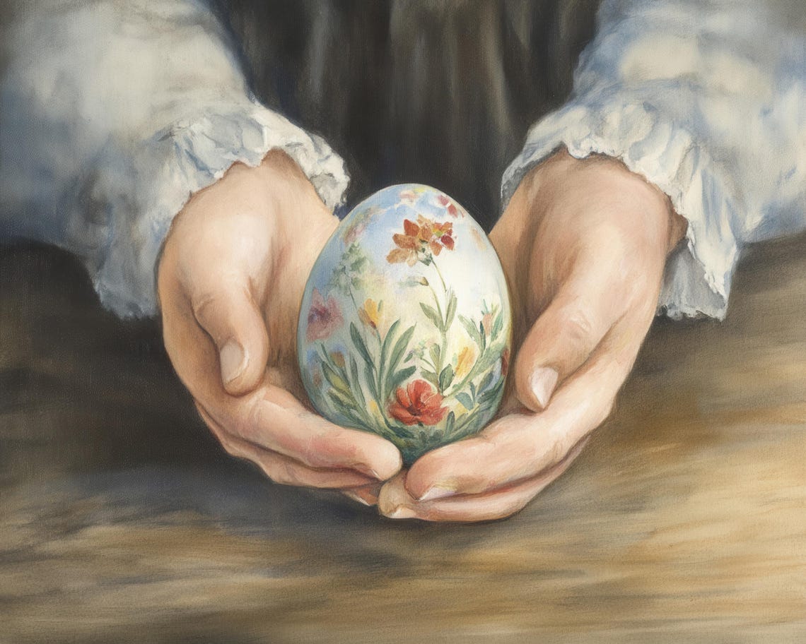 Hands Holding Hand Painted Floral Easter Egg Vintage Spring Poster - Image 3