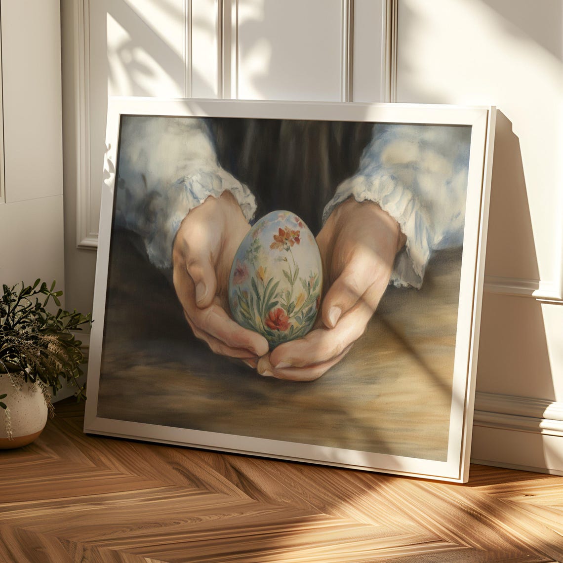 Hands Holding Hand Painted Floral Easter Egg Vintage Spring Poster - Image 2