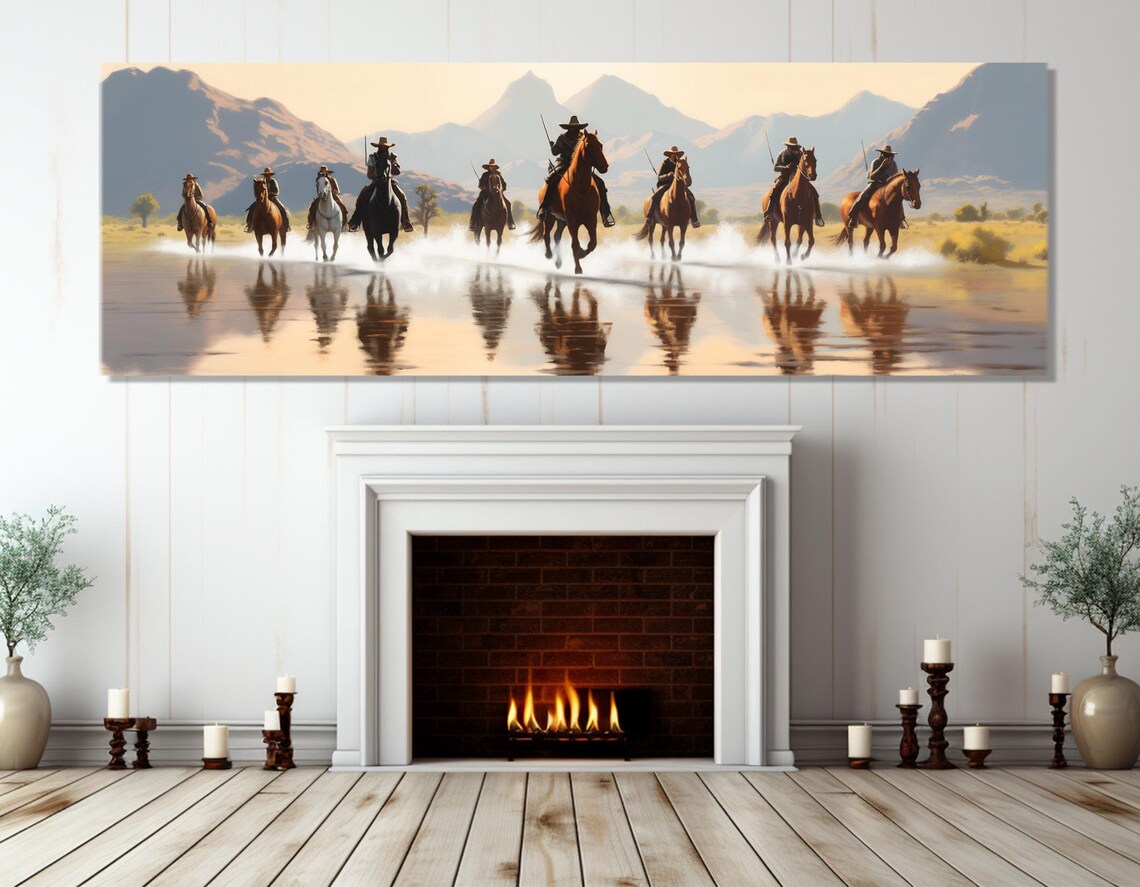 Cowboys on Horses, Retro Wild West Wall Art Print