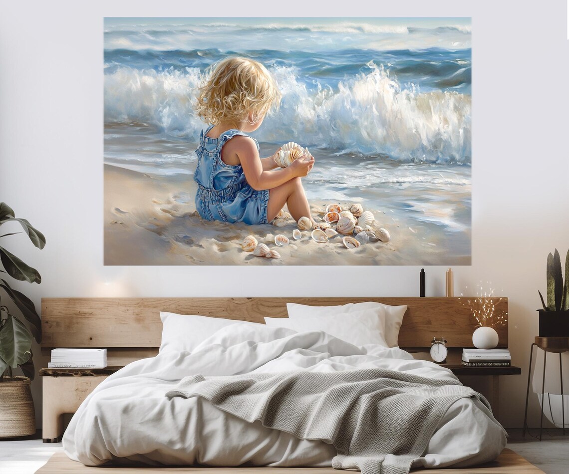 Little Blonde Kid on the Beach, Abstract Art Print - Image 3