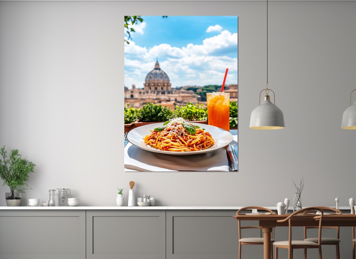 Pasta In Rome Painting Print Scenic Italian Wall Art Pasta Poster Italian Food Wall Art Rome Painting Framed Ready To Hang - Image 3