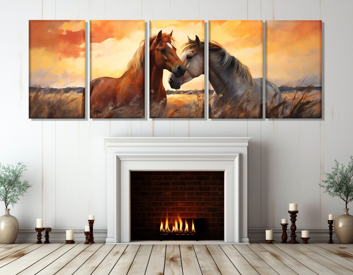 Romantic Horses Couple In The Field Wall Art Print - Image 2