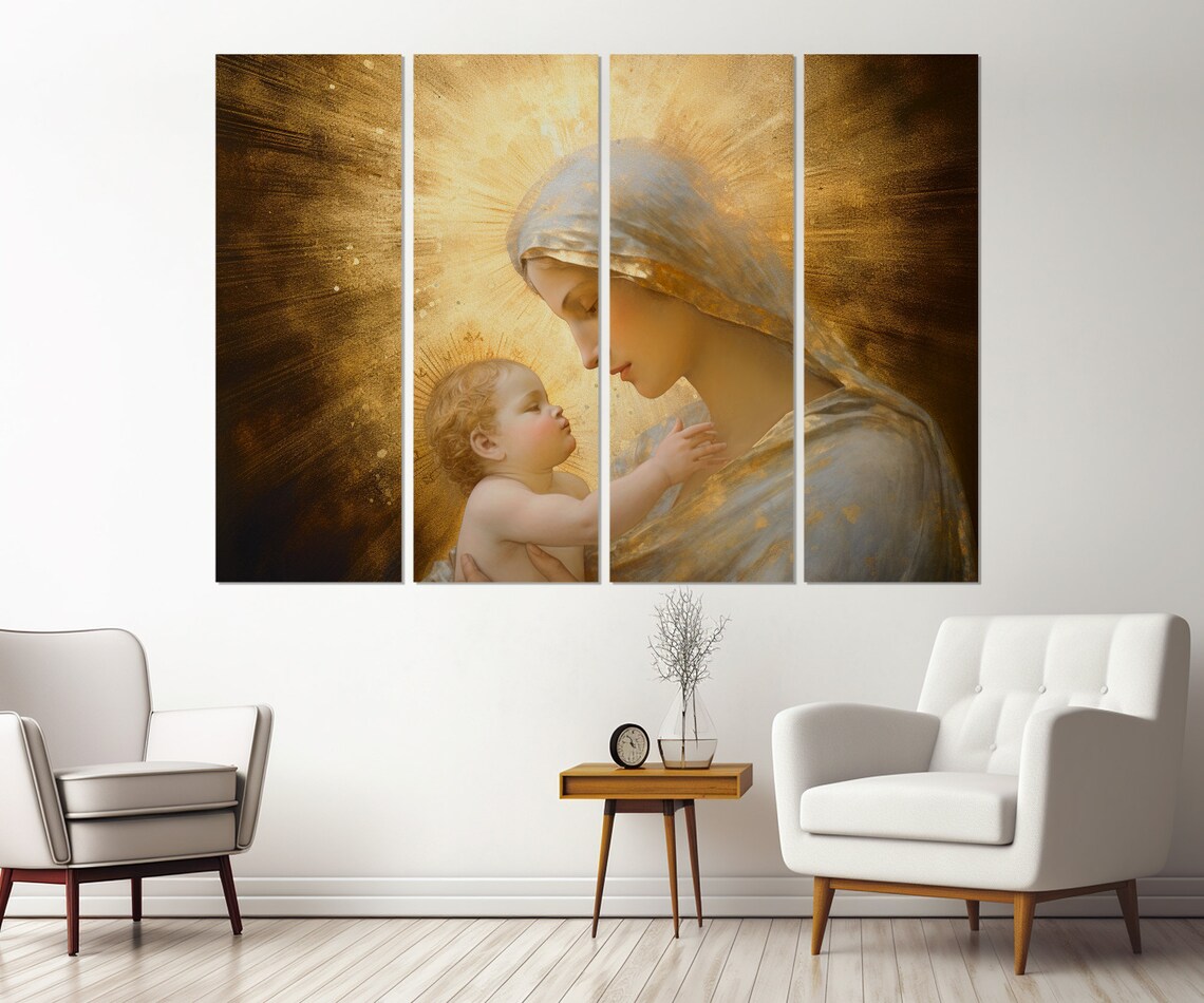 Virgin Mary With Baby Jesus Golden Light Religious Mother Child Art Poster - Image 2