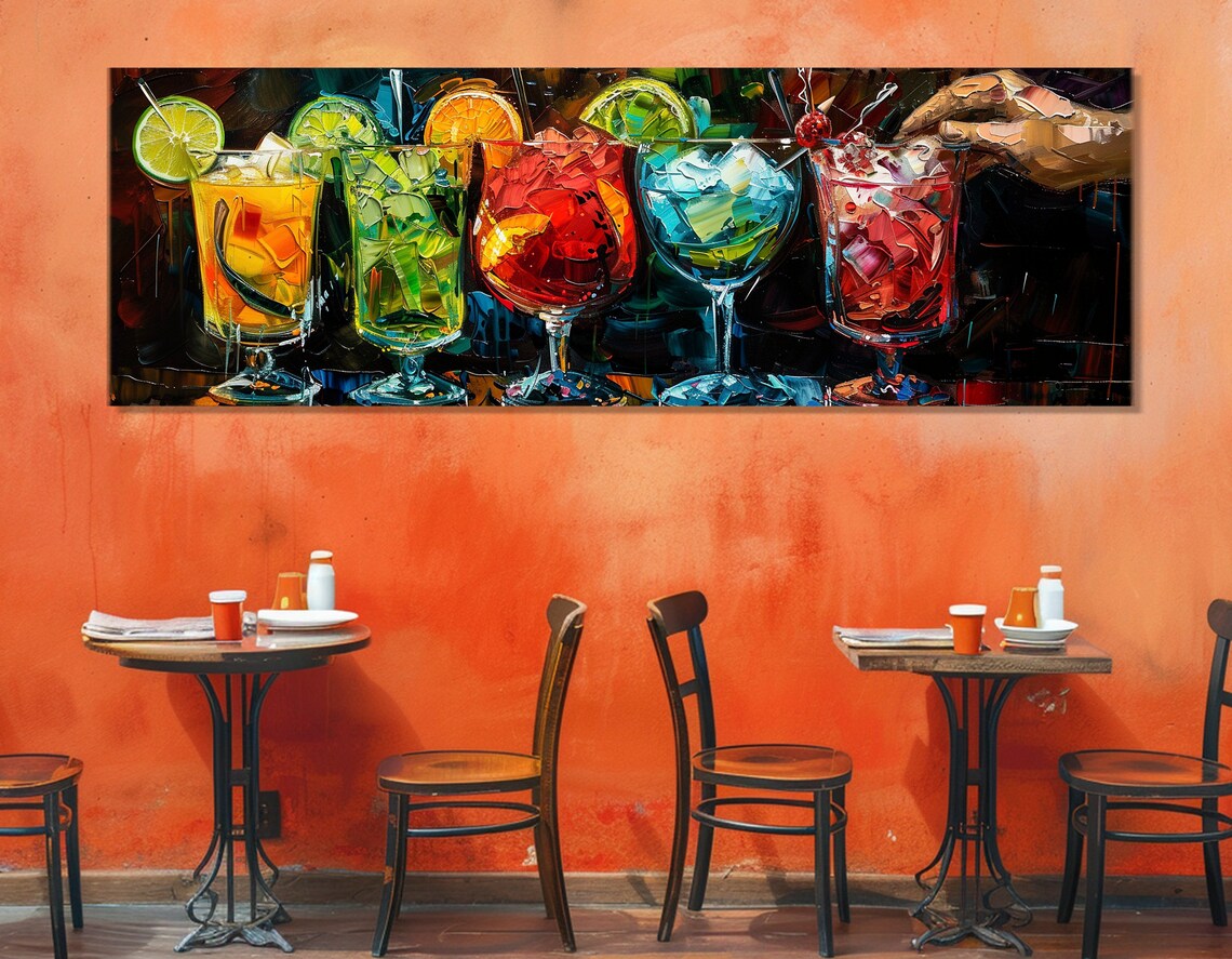 Colorful Cocktails Abstract Impasto Painting Five Drinks Bar Wall Art - Image 2
