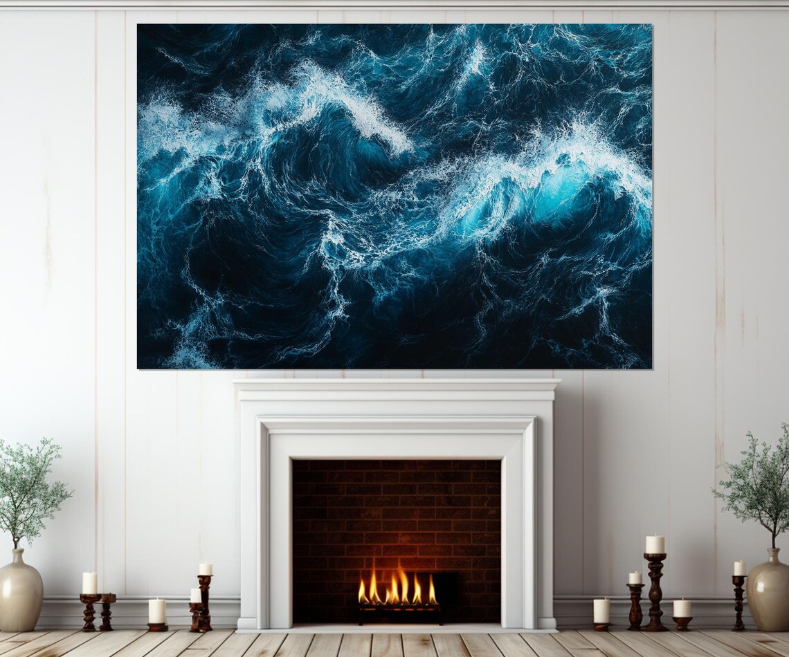 Deep Blue Ocean Waves, Coastal Wall Art Print