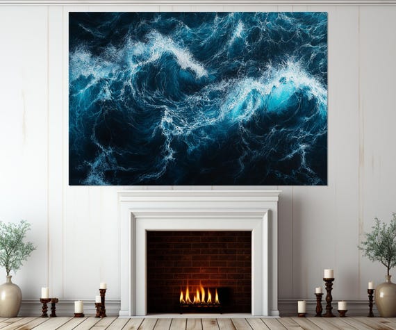 Deep Blue Ocean Waves, Coastal Wall Art Print