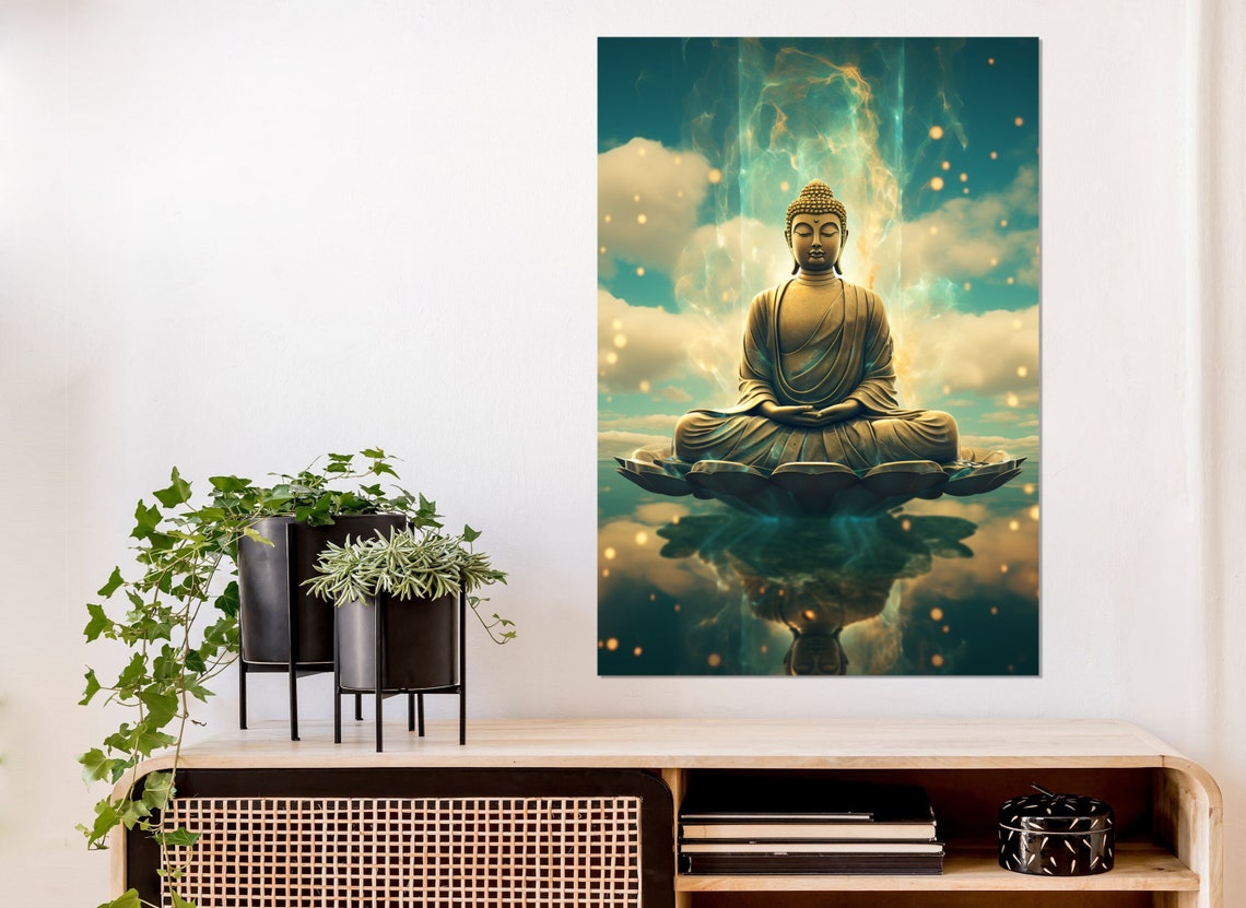 Buddha Print Buddhist Wall Decor Buddha In Sky Painting Buddhist Gift Framed And Ready To Hang - Image 2