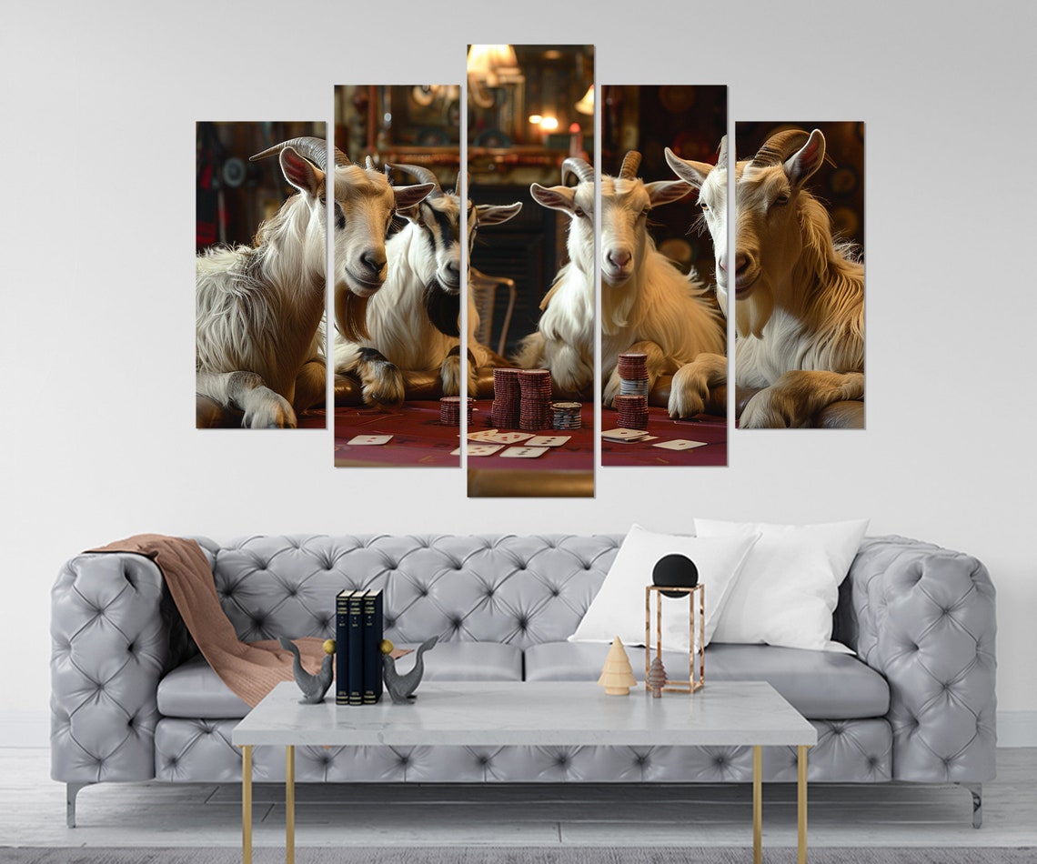 Funny Goats Playing Poker Cards Chips Pub Party Humorous Wall Poster - Image 3