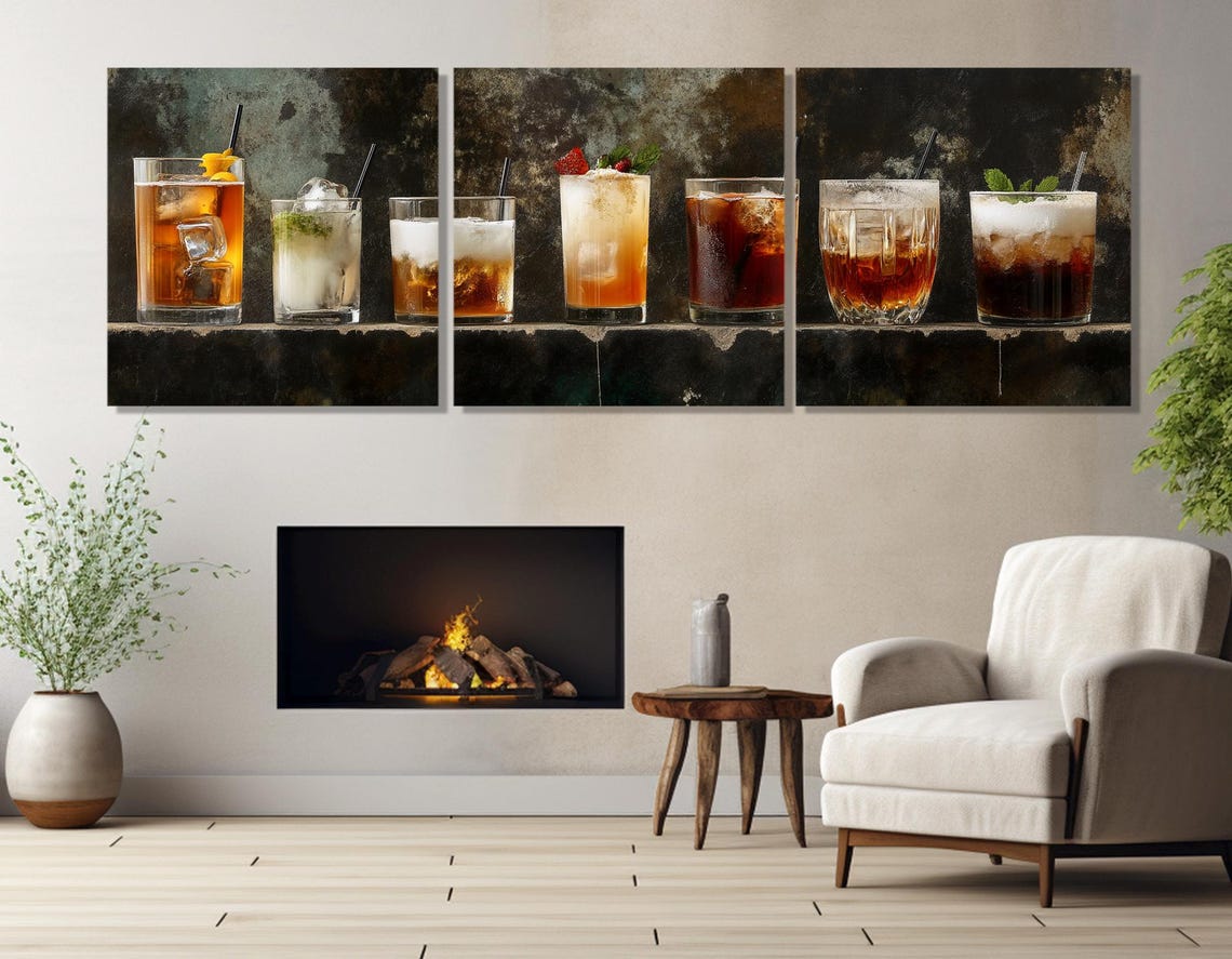 Cocktails Row Dark Bar Ledge Colorful Drinks Panoramic Wall Poster - Image 4