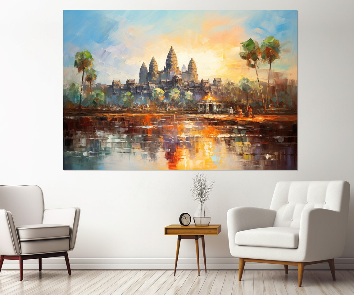 Ancient Khmer Temple Painting, Angkor Wat Travel Poster