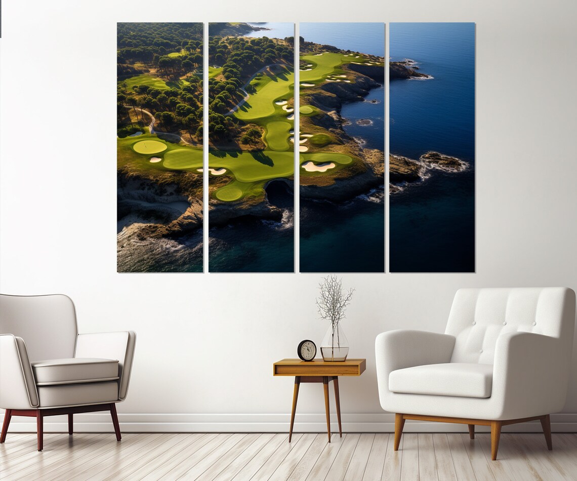 Golf Course By The Ocean Art Print, Coastal Decor - Image 2