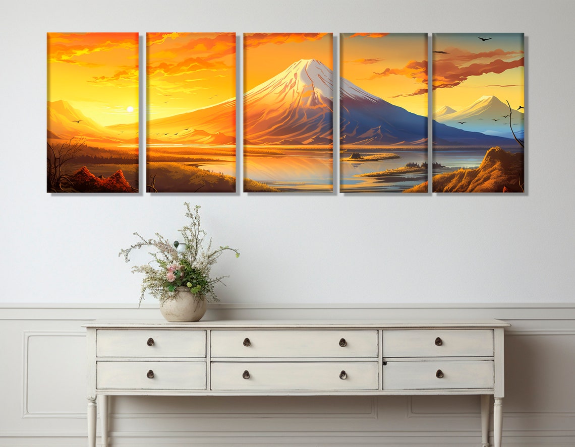 Mount Fuji Japan Sunset Snow Capped Peak Lake Reflection Poster - Image 2