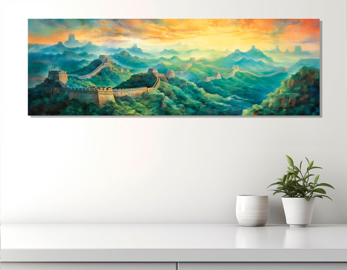 Great Wall Of China Mountain Panorama Sunset Oil Painting Poster - Image 4
