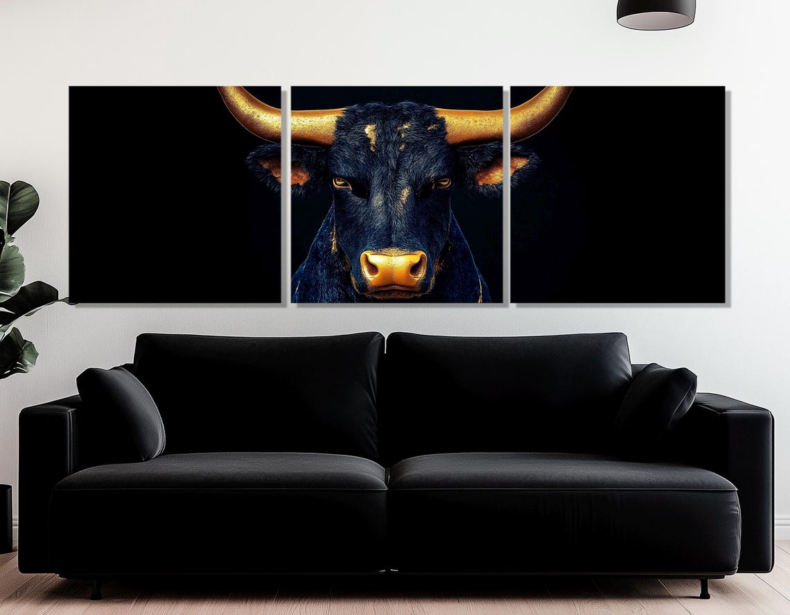 Texas Longhorn Black Bull Golden Horns Dramatic Dark Wall Art Print - Image 4
