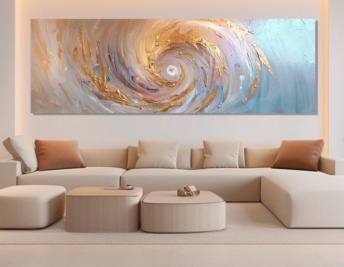 Gold Spiral Vortex Luxury Abstract Infinity Panoramic Wall Art